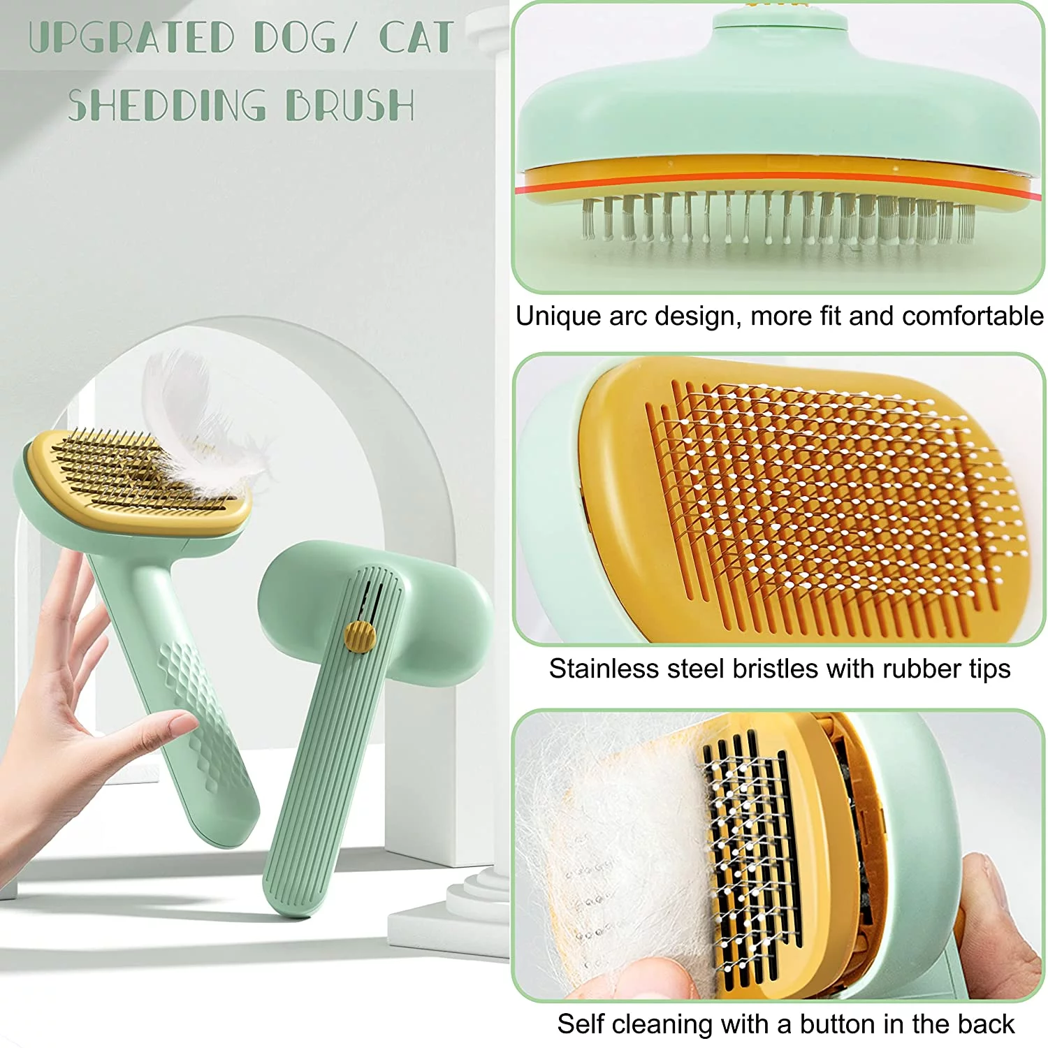 Cat Brush Pet Grooming Brush for Long&Short Haired Dogs Cats,Self Cleaning Slicker Brush Dog Hair Brush for Puppy Kitten Dog Massage and Removal of Loose Fur,Tangled Hair Mats (rubber needle)