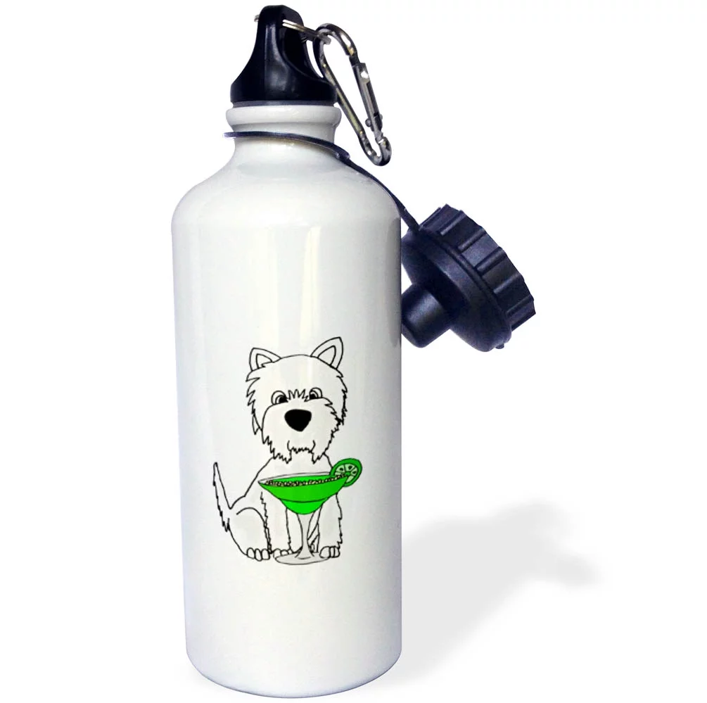 3dRose Funny Cute West Highland Terrier Dog Drinking Margarita - Straw Water Bottle, 21-ounce