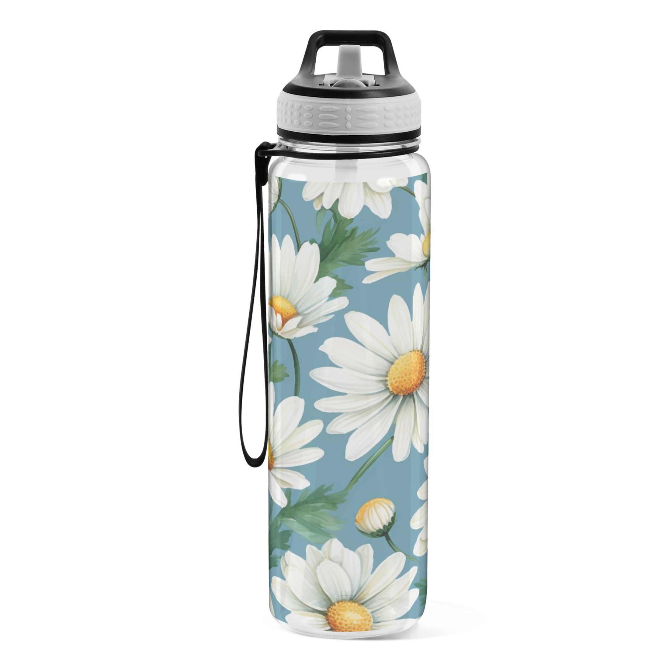 Daisy Flowers 32oz Water Bottles with Straw Tritan Leakproof Sports Bottle BPA Free Clear for Fitness Gym Swimming Cycling