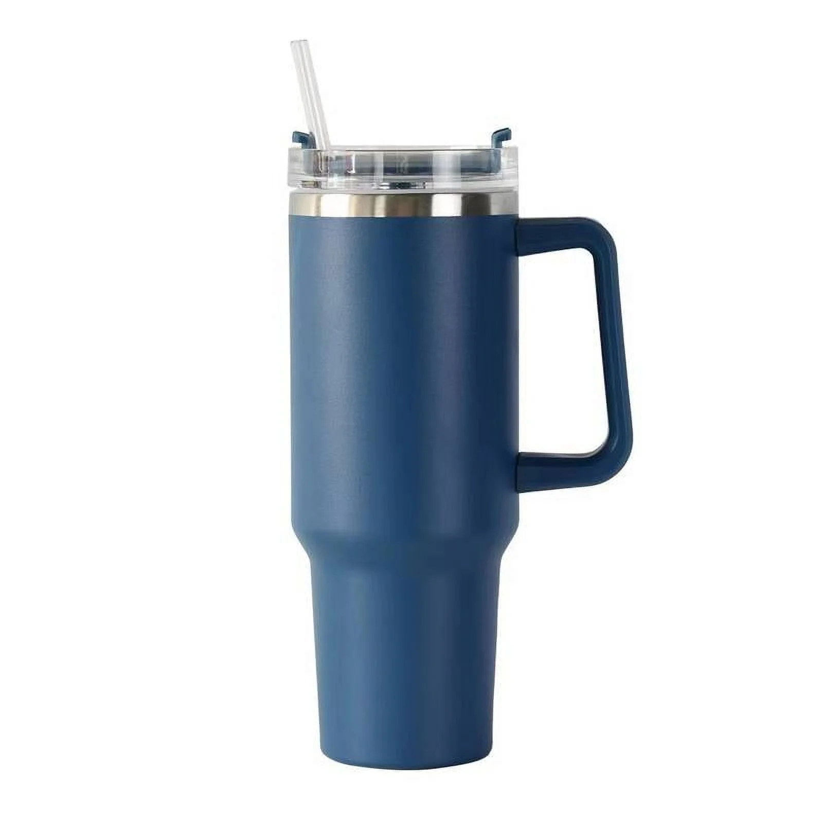 Blue Tumbler with straw, 40 Oz Tumbler Straw  + Smile Tumbler With Handle 40 oz Travel Mug Straw Stainless Steel Water Iced Tea Coffee