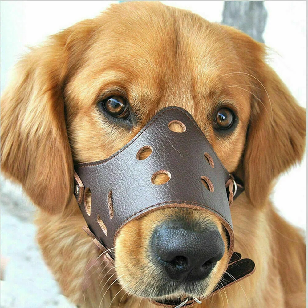 US Adjustable Anti-Biting Pet Dog Soft PU Leather Muzzles Mouth Mesh Cover Masks
