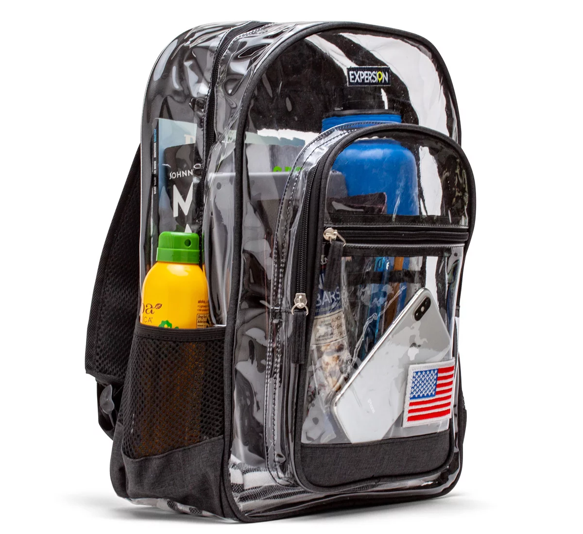 American Flag Clear Backpack (Black)