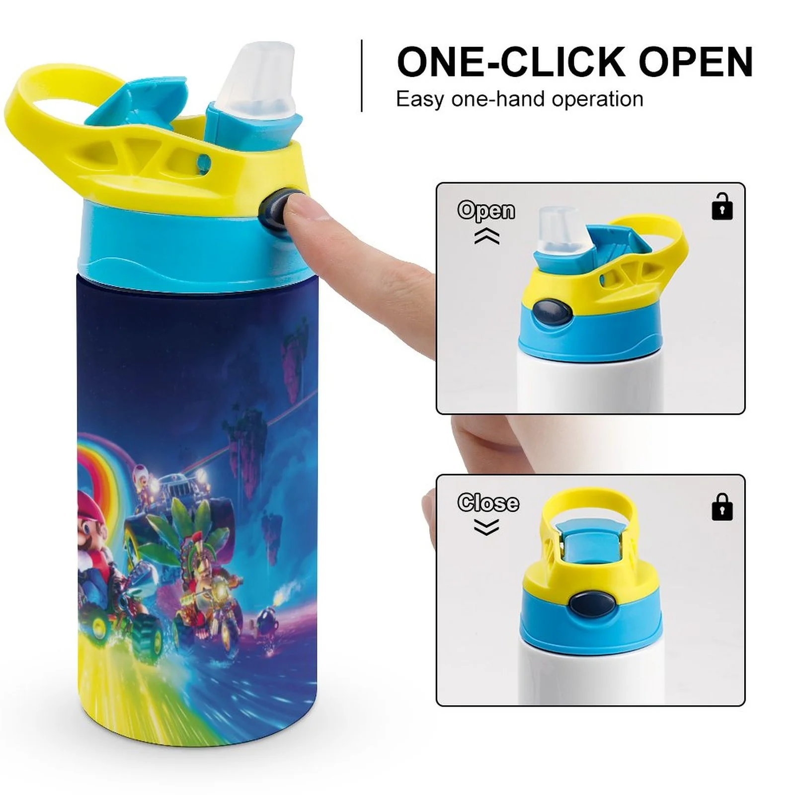 Movie Mario Kid's Insulated Water Bottle With Straw Vacuum Stainless Steel Cup Leak-Proof Children Toddler Thermoses