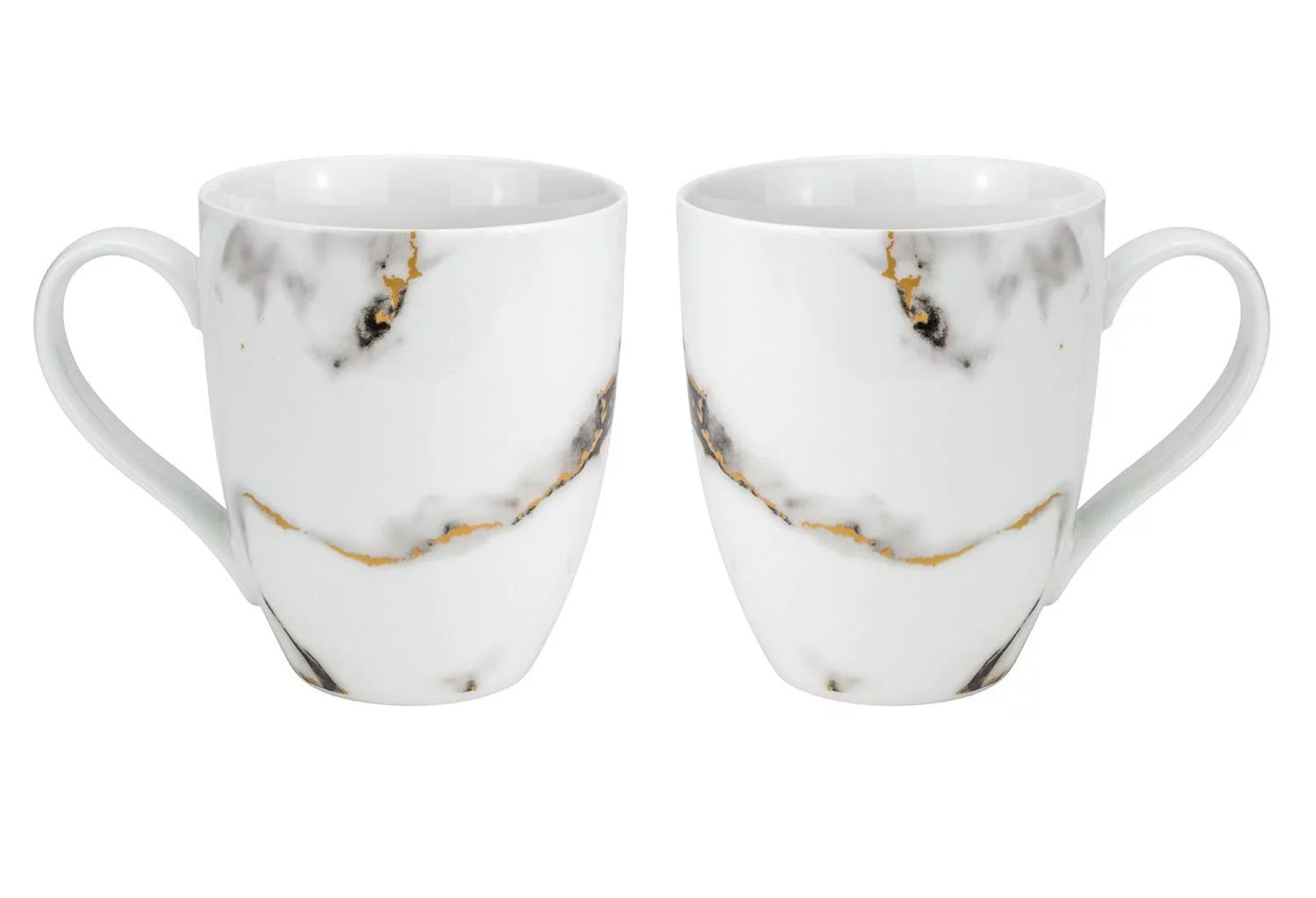 World Gifts 2-Piece Marble Design Coffee Mug Tea Cup Set - 24k Gold Plate Accent, Black