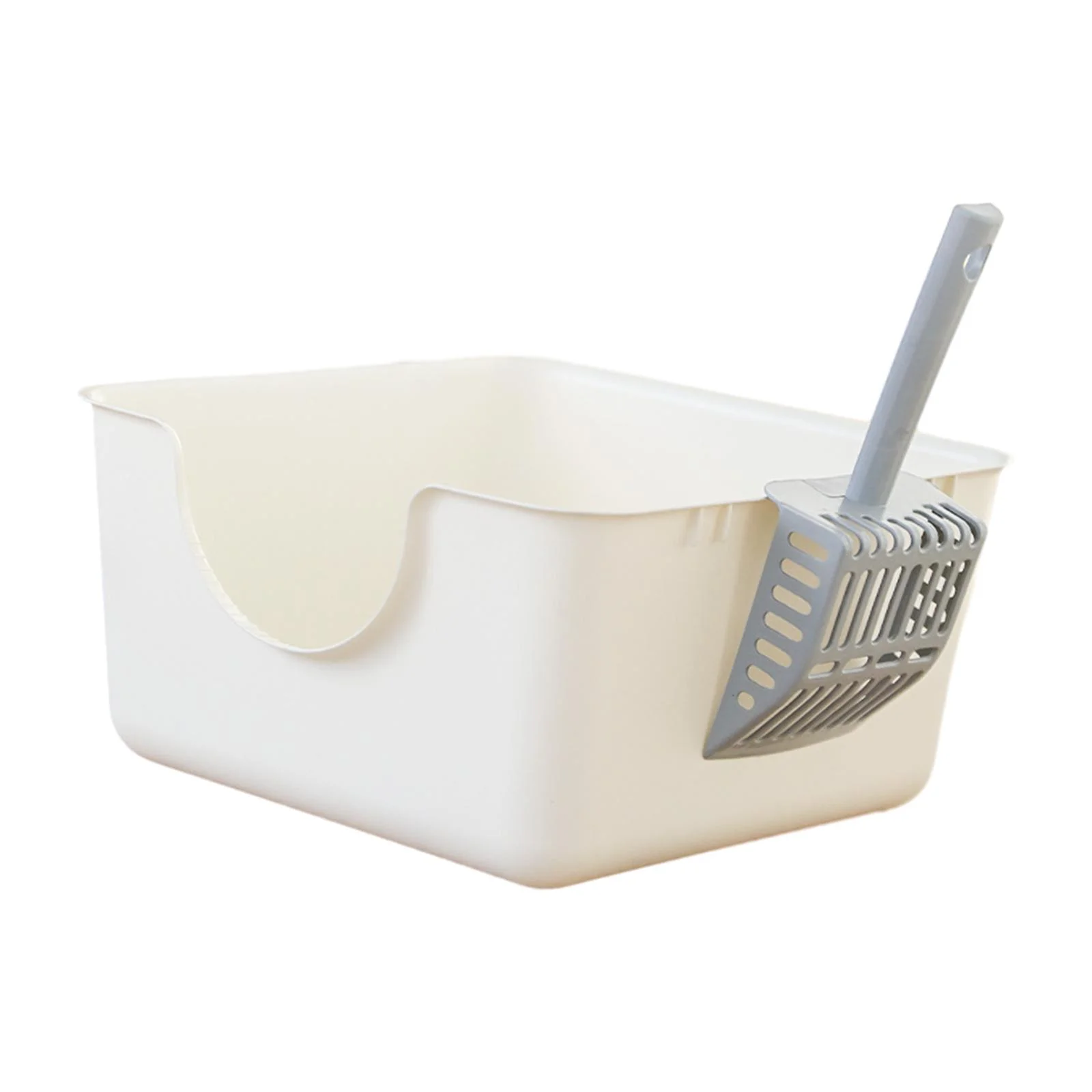 Gazechimp Open Litter Box Kitty Litter Pan Durable Easy to Cleaning U Shape Lowered Front white