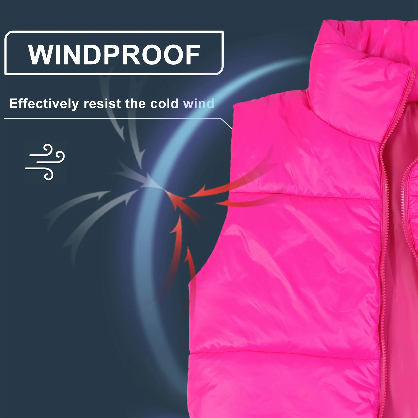 Hotian Women Winter Crop Puffer Vest Jacket Sleeveless Padded Gilet Hot Pink M