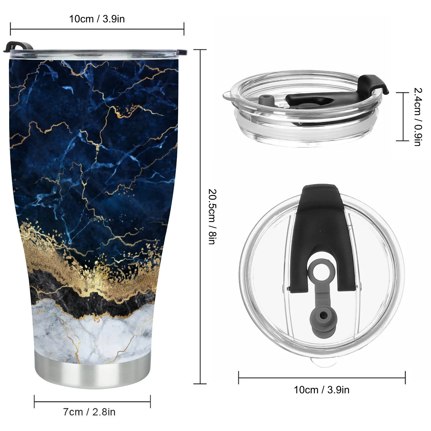 Hidove Stainless Steel Tumbler, Abstract White Blue Marble 30oz Leak Proof & Stainless Steel Bottle for Hot & Cold Drinks - Coffee Travel Mug, Water Metal Canteen, Thermal Cup