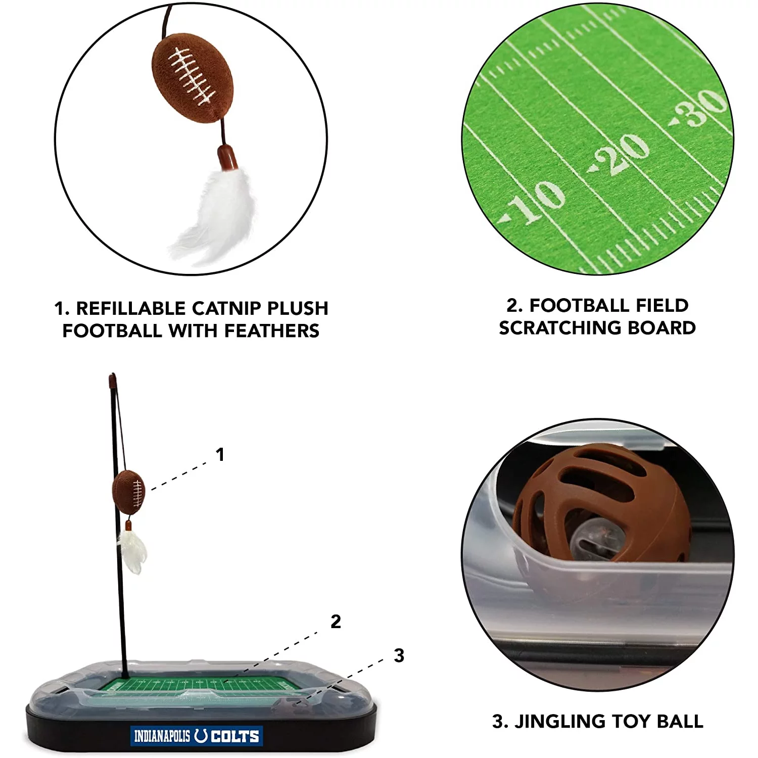 NFL Indianapolis Colts Cat Scratcher Toy with Catnip Plush & Feather Cat and Kitty Toy