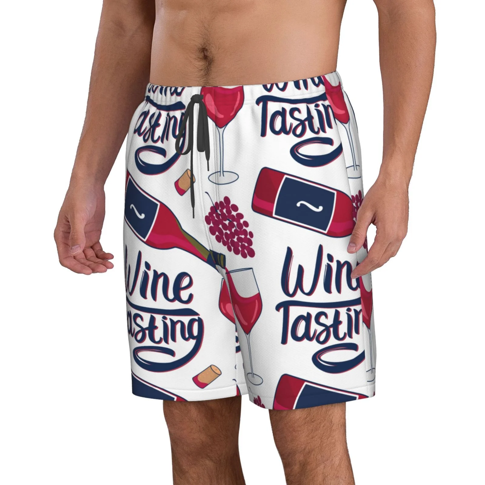 Kll Red Wine Glass Bottle Men'S Casual Summer Beach Shorts Hawaiian Shorts With Pockets-Small