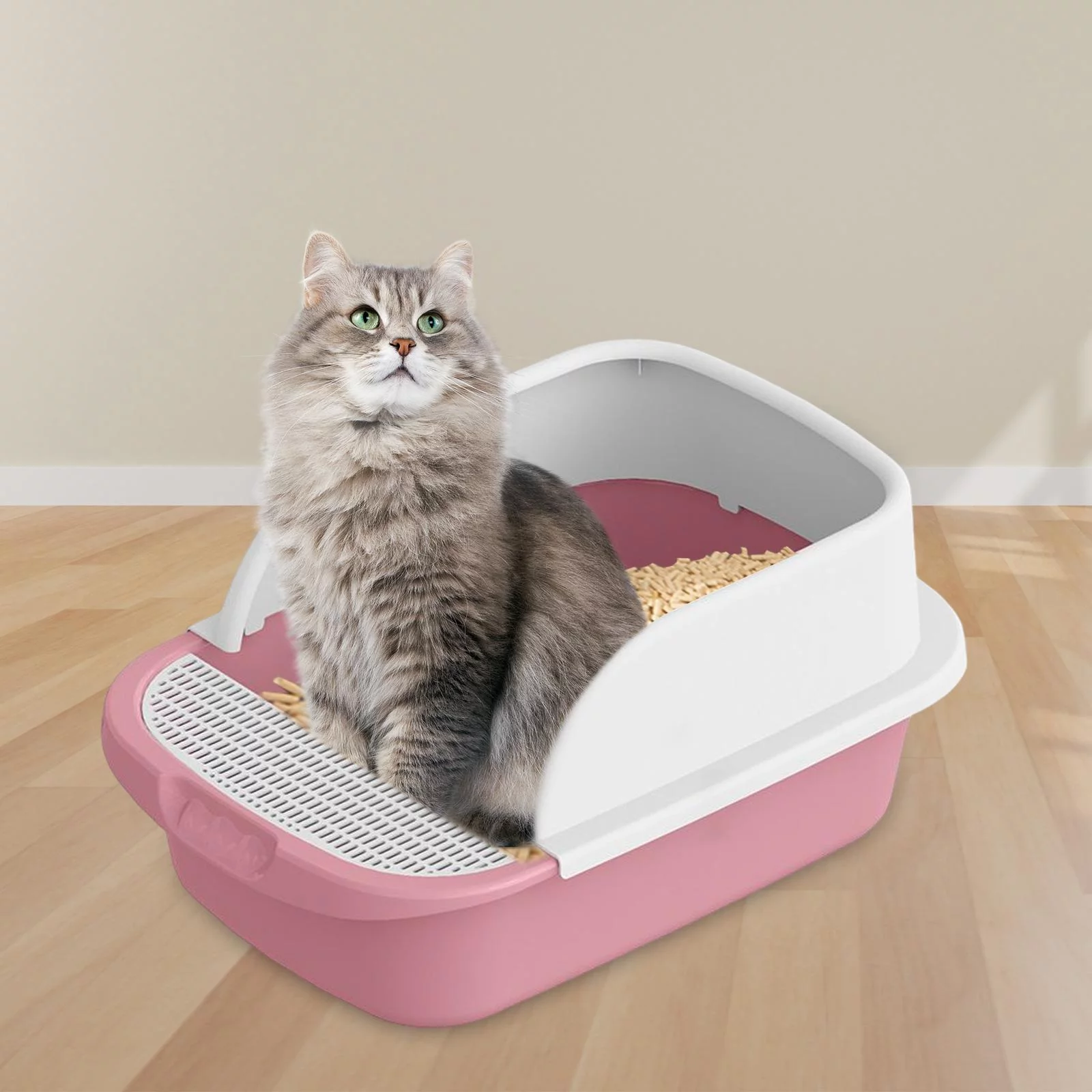 itter Box Kitty Litter Pan Cat Sand Box Container Anti Splashing Cat Toilet L