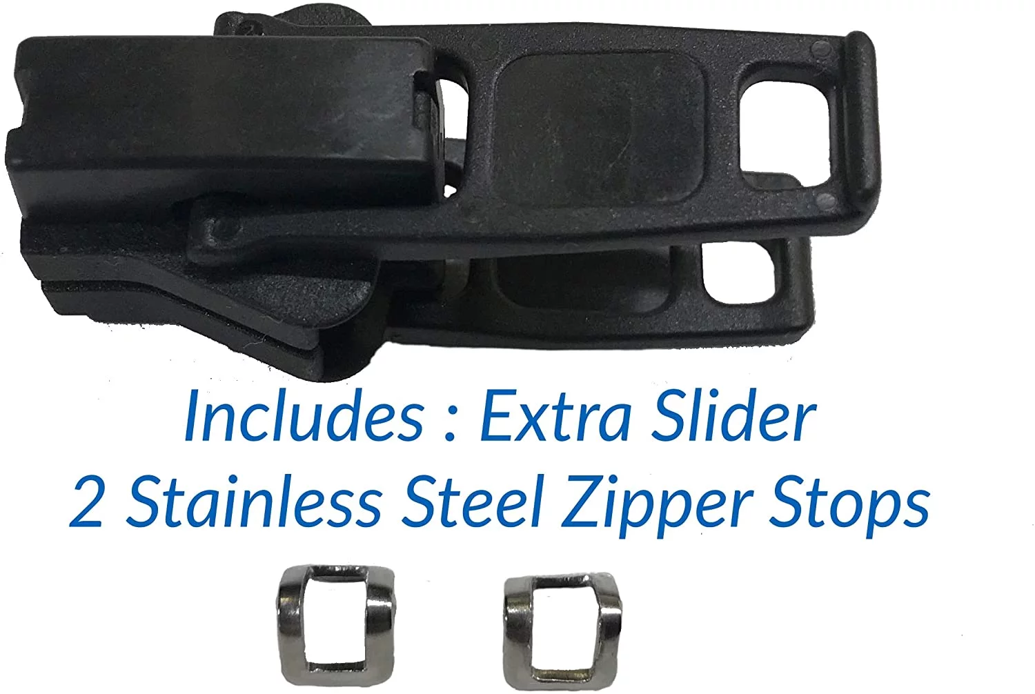 EZ-Xtend Lenzip #10 Separating Zipper For Canvas - Heavy Duty Cut To Length w/Double Plastic Locking Zipper Pull - Includes Stainless Steel Zipper Bottom Stop And Extra Slider Replacement (Black, 18