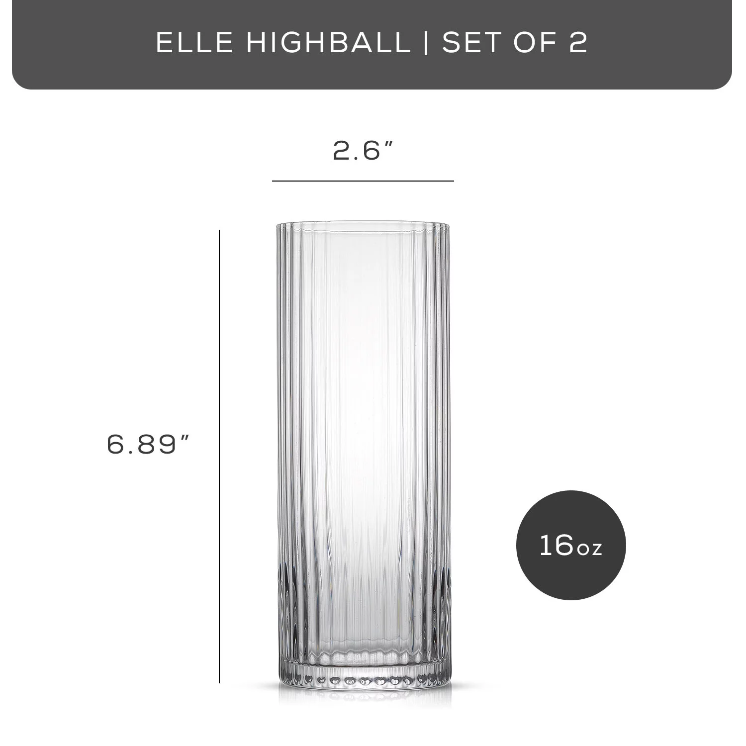 Elle Ribbed Highball Water Drinking Glasses [Set of 2]