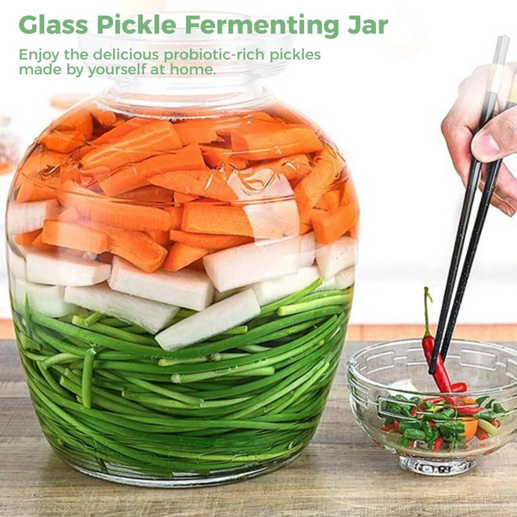 Glass Fermenting Jar, Large Capacity Sealed Pickle Tank, Traditional Chinese Fermentation Crock with Water Seal Airlock Lid for Pickling Kimchi Sauerkraut