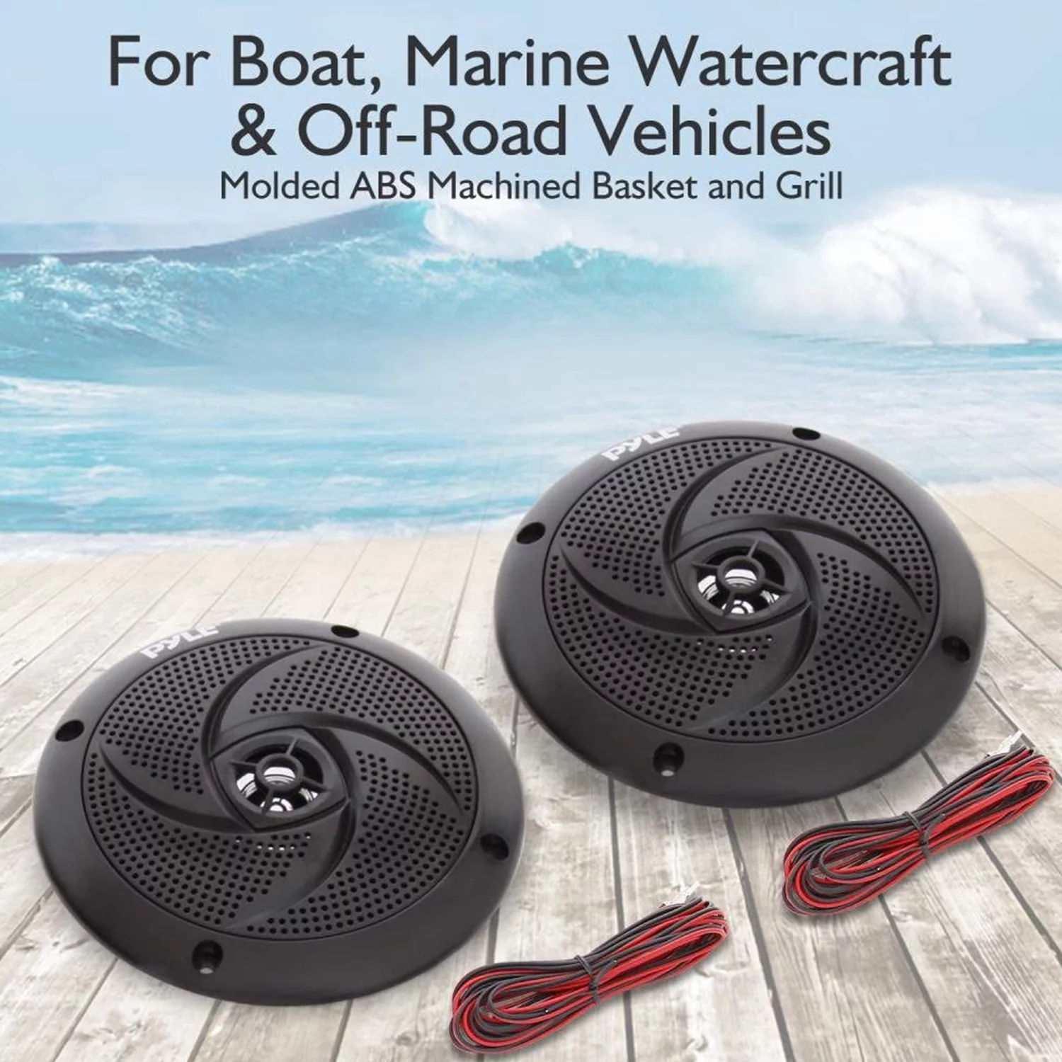 Pyle PLMRS5B 5.25 Inch Waterproof Low Profile Marine Speakers, Black (2 Pack)