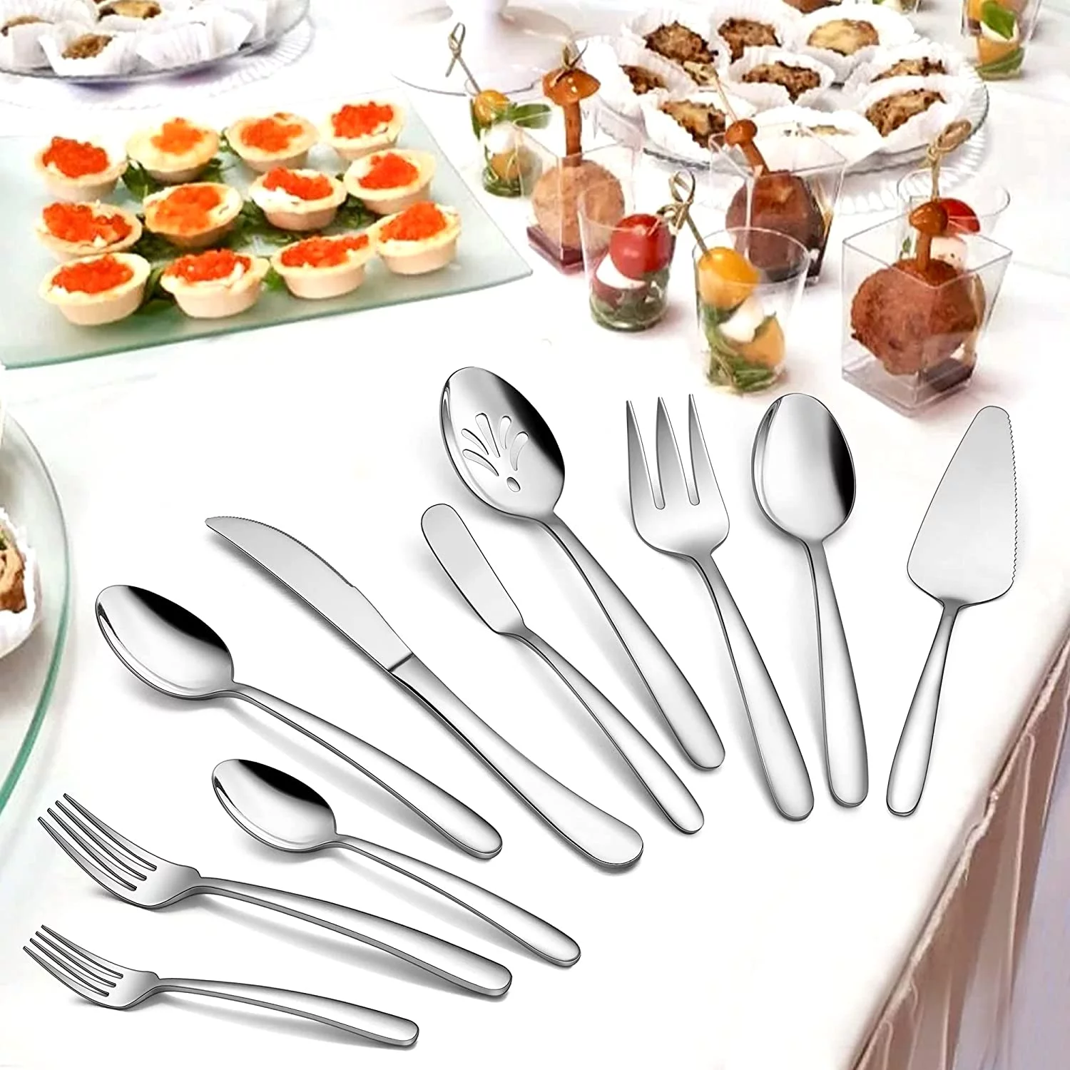 Vesteel 45 Piece Modern Silverware Set with Serving Utensils, Stainless Steel Flatware Cutlery Set for 8, Eating Utensils Tableware Include Forks Knives Spoons, Heavy Duty & Mirror Finished