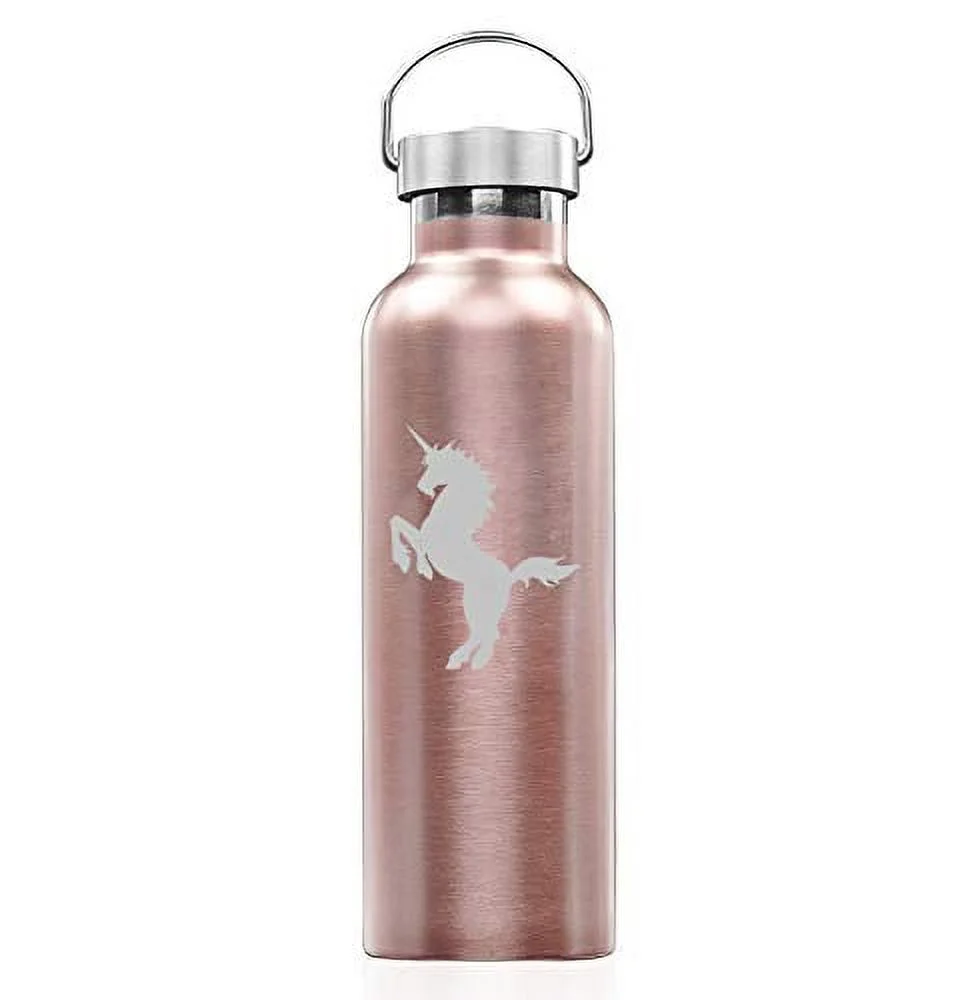 Rose Gold Double Wall Vacuum Insulated Stainless Steel Tumbler Travel Mug Unicorn (25 oz Water Bottle)