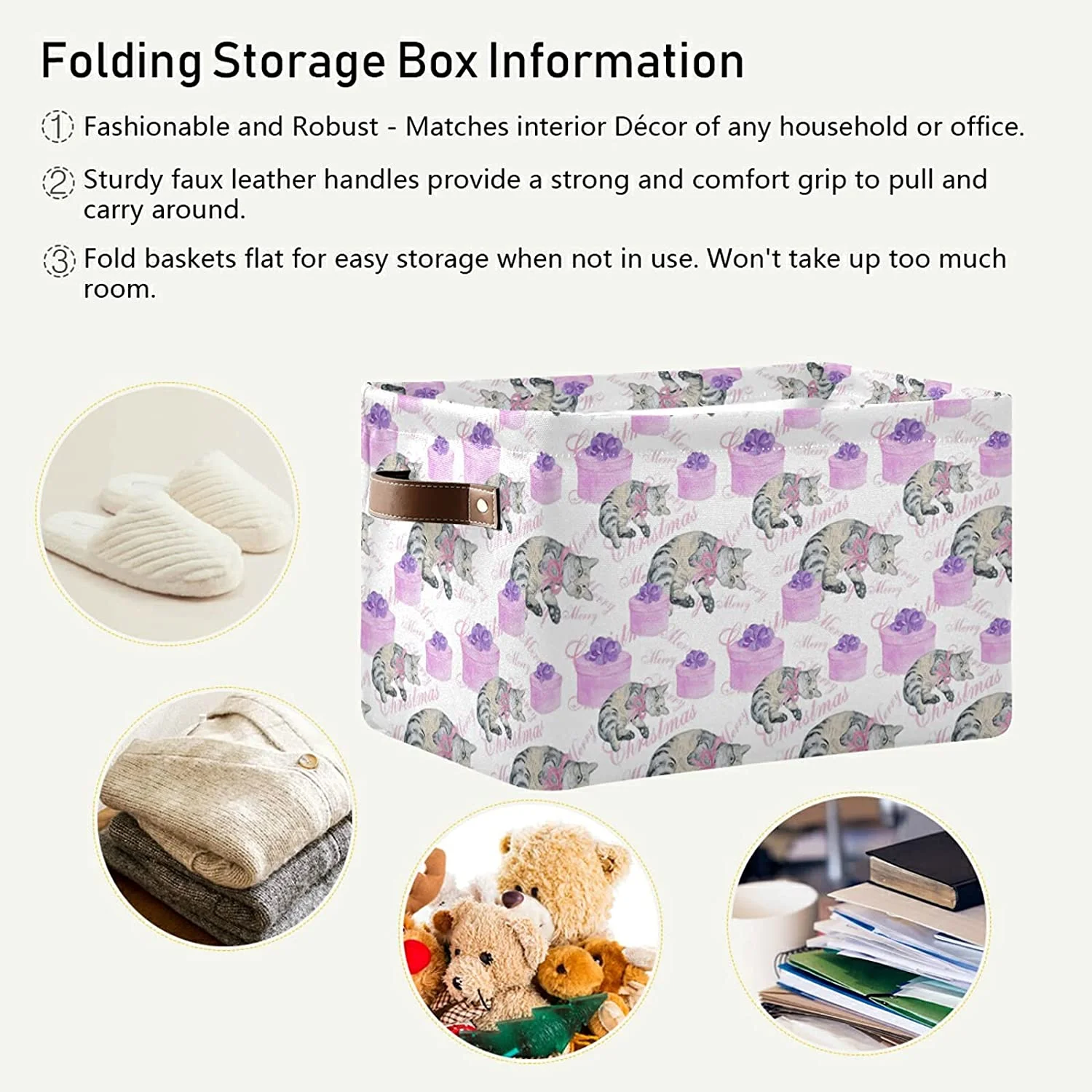 FREEAMG Christmas Box Cute Cat Storage Bin for Toy Storage Basket Dirty Clothes Sundries Office Home Closet Organizer Shelf Cube Box Waterproof Laundry Basket, 2 PCS