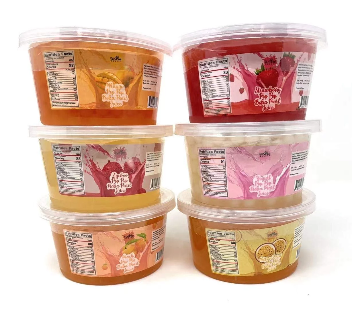 Fusion Select Bursting Boba Popping Boba Pearls - Fruit Tea Snack Toppings (Green Apple Peach Passion Fruit Mango Lychee Strawberry)