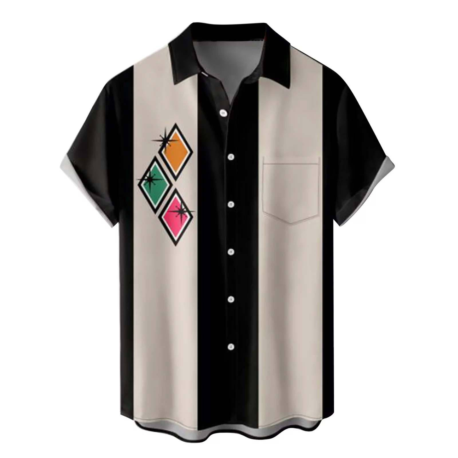 Mens Printed Hawaiian Shirts Short Sleeve Button Down Beach Shirts Shirt For Man Male Clothes Hawaiian Shirt Men Black M