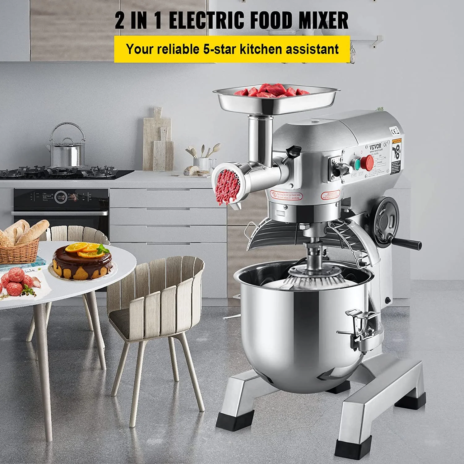 Vevor DGNJBJMCB20BJTVZLV1 20 qt. 1100W Stainless Steel Commercial Stand Mixer