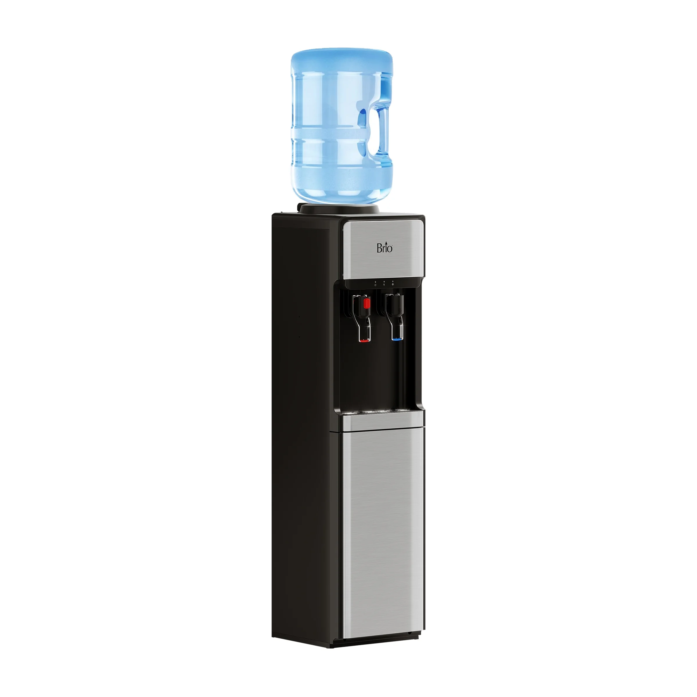Brio 300 Series Slimline Top-Load Water Dispenser for 3 & 5 Gallon Bottles, Paddle Dispensing, Hot & Cold, LED Indicator Lights, Stainless Steel