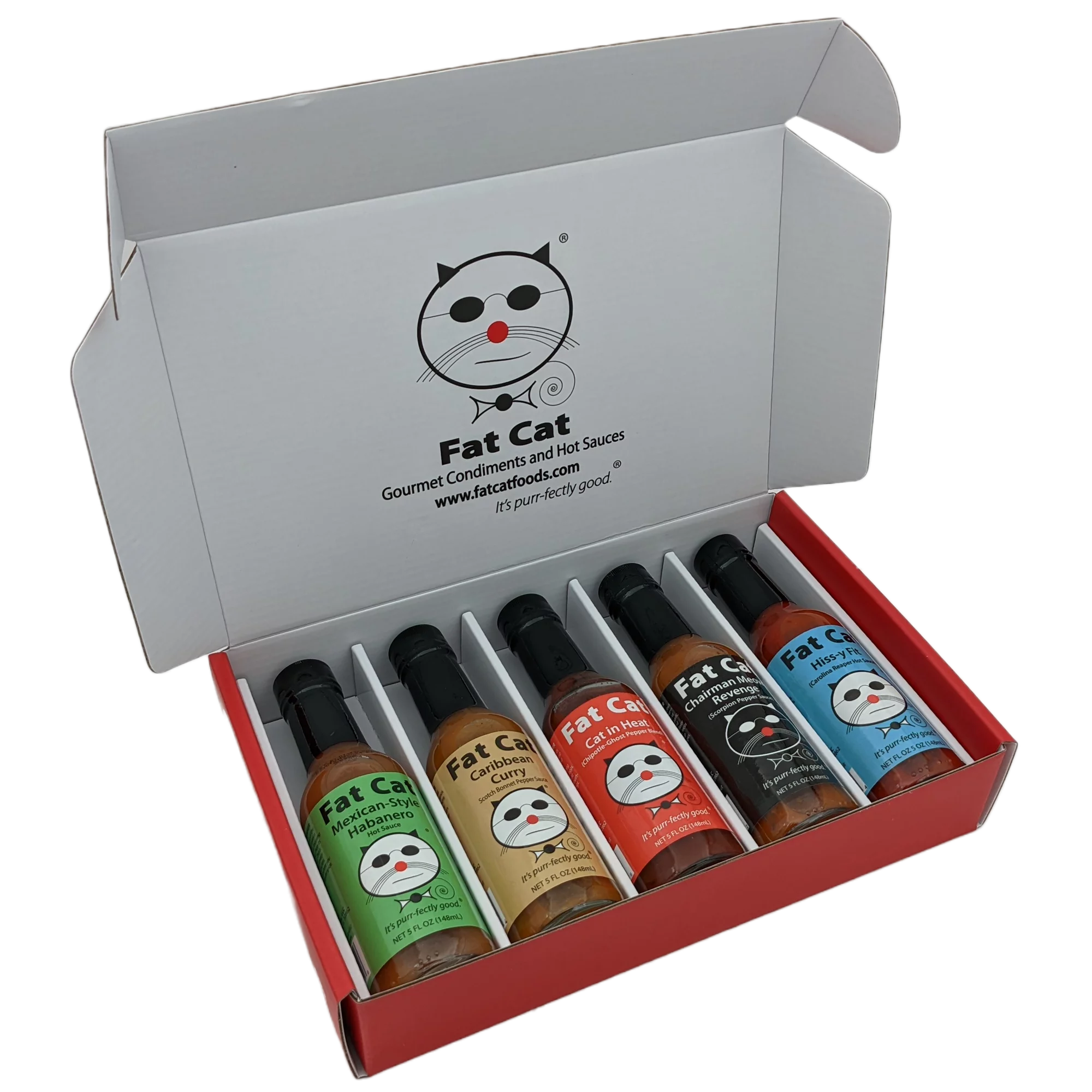 Heat Lovers Hot Sauce Gift Set and Sampler Variety Pack by Fat Cat Gourmet (5 Bottles)