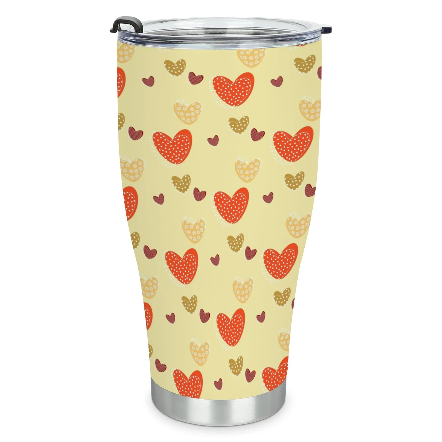 Hidove Stainless Steel Tumbler, Seamless Pattern with Red Dotted Hearts 30oz Leak Proof & Stainless Steel Bottle for Hot & Cold Drinks - Coffee Travel Mug, Water Metal Canteen, Thermal Cup
