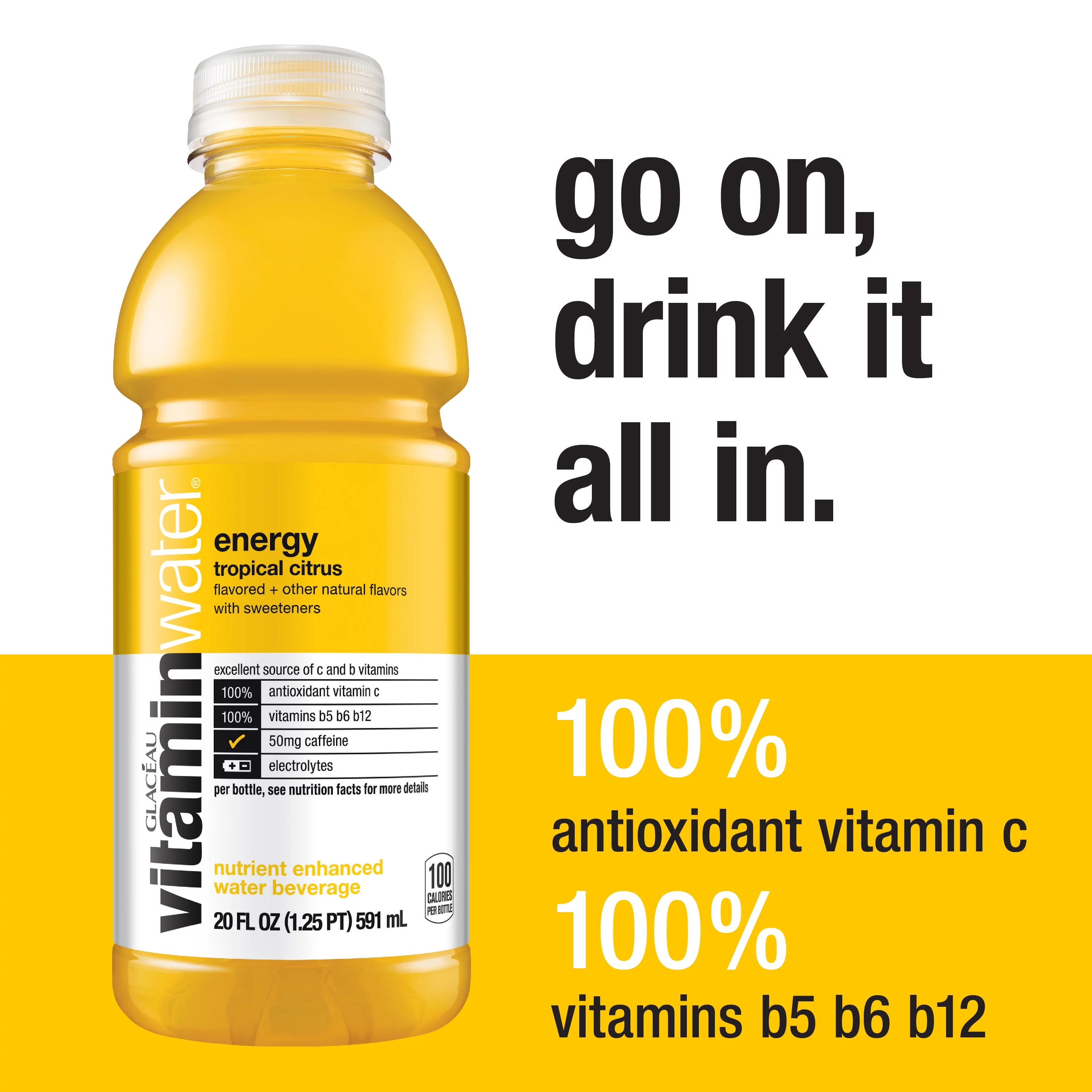 Glaceau Tropical Citrus Vitaminwater, 20 Fl Oz, 12 Count Bottles