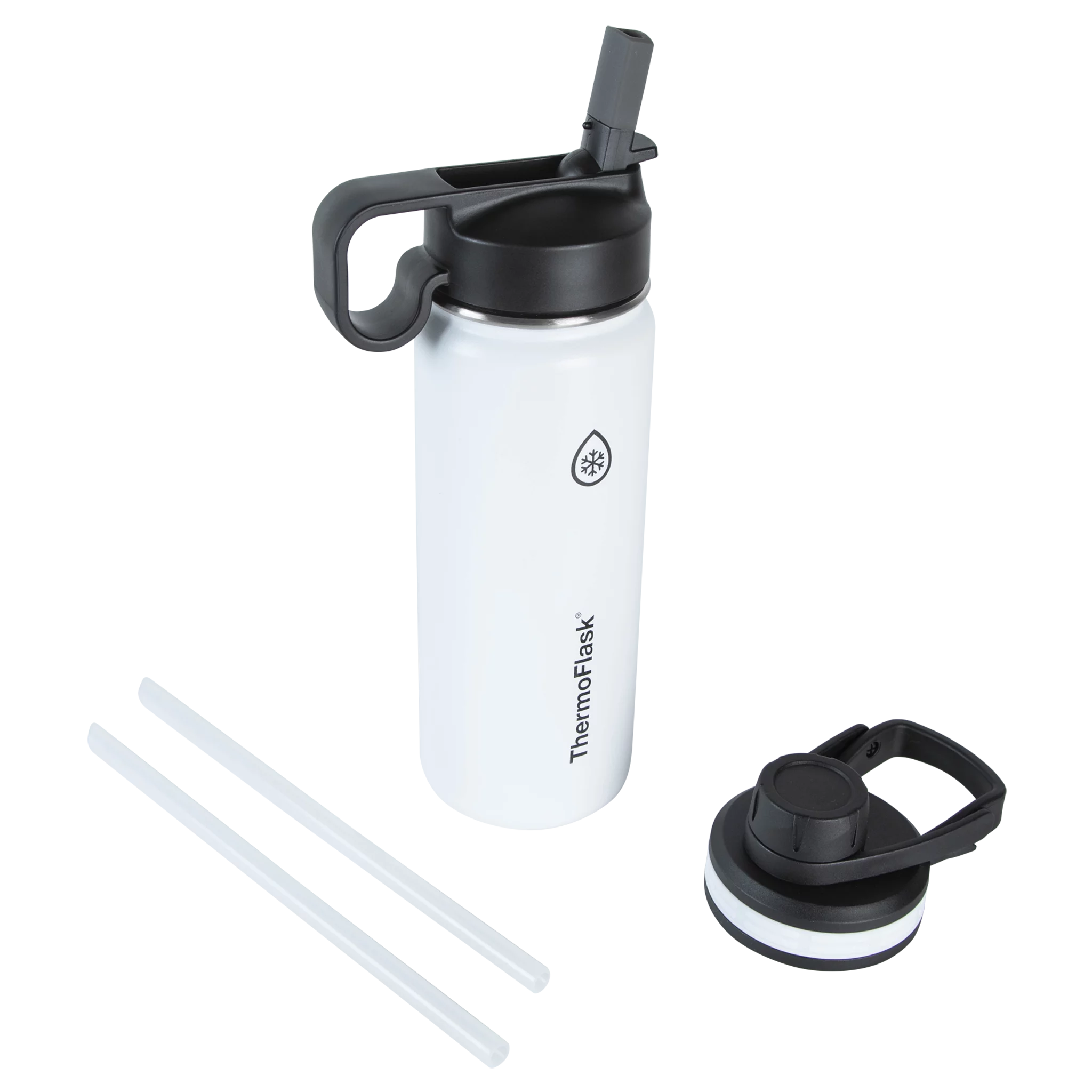 ThermoFlask 18 oz Insulated Stainless Steel Bottle with Chug and Straw Lids, White