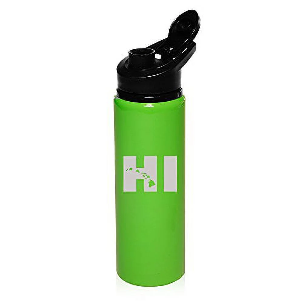 25 oz Aluminum Sports Water Travel Bottle HI Hawaiian Islands Hawaii (Bright-Green)
