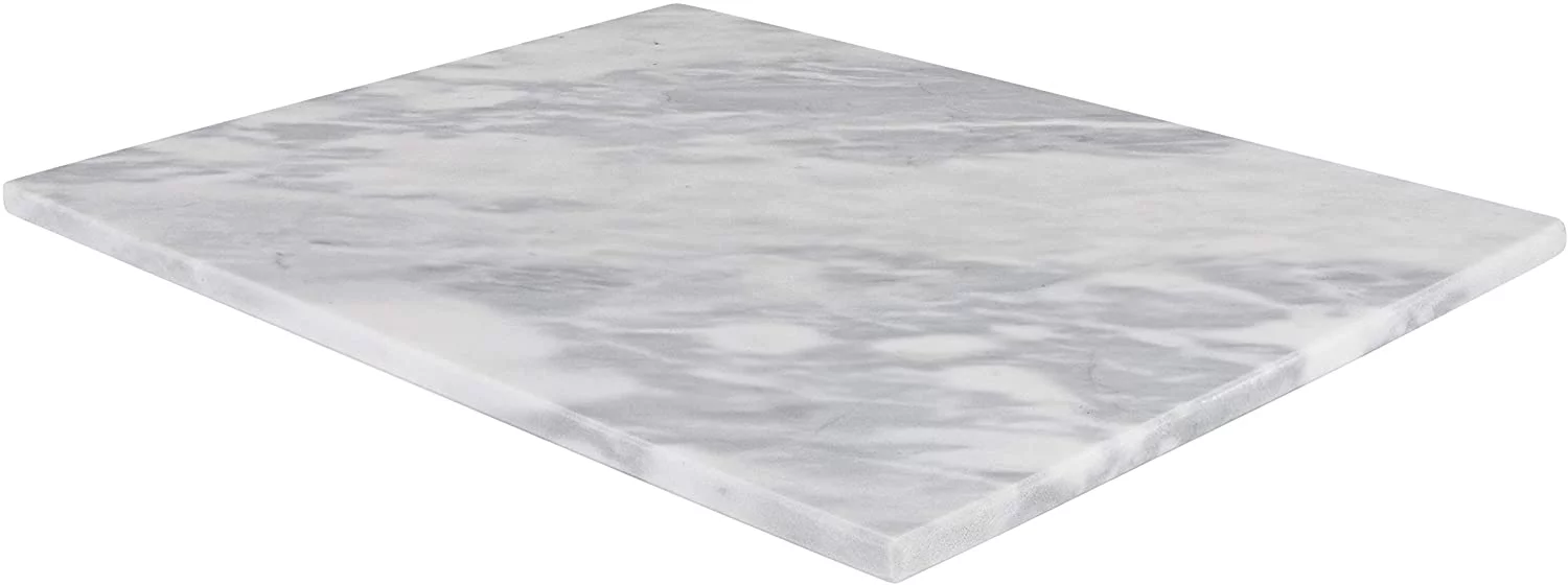 Homeries Marble and Cutting Pastry Board (12 x 16 Inches) - Marble Serving Tray for Cheese, Pastries, Bread - Large White Fancy Marble Slab for Cake Display Marble