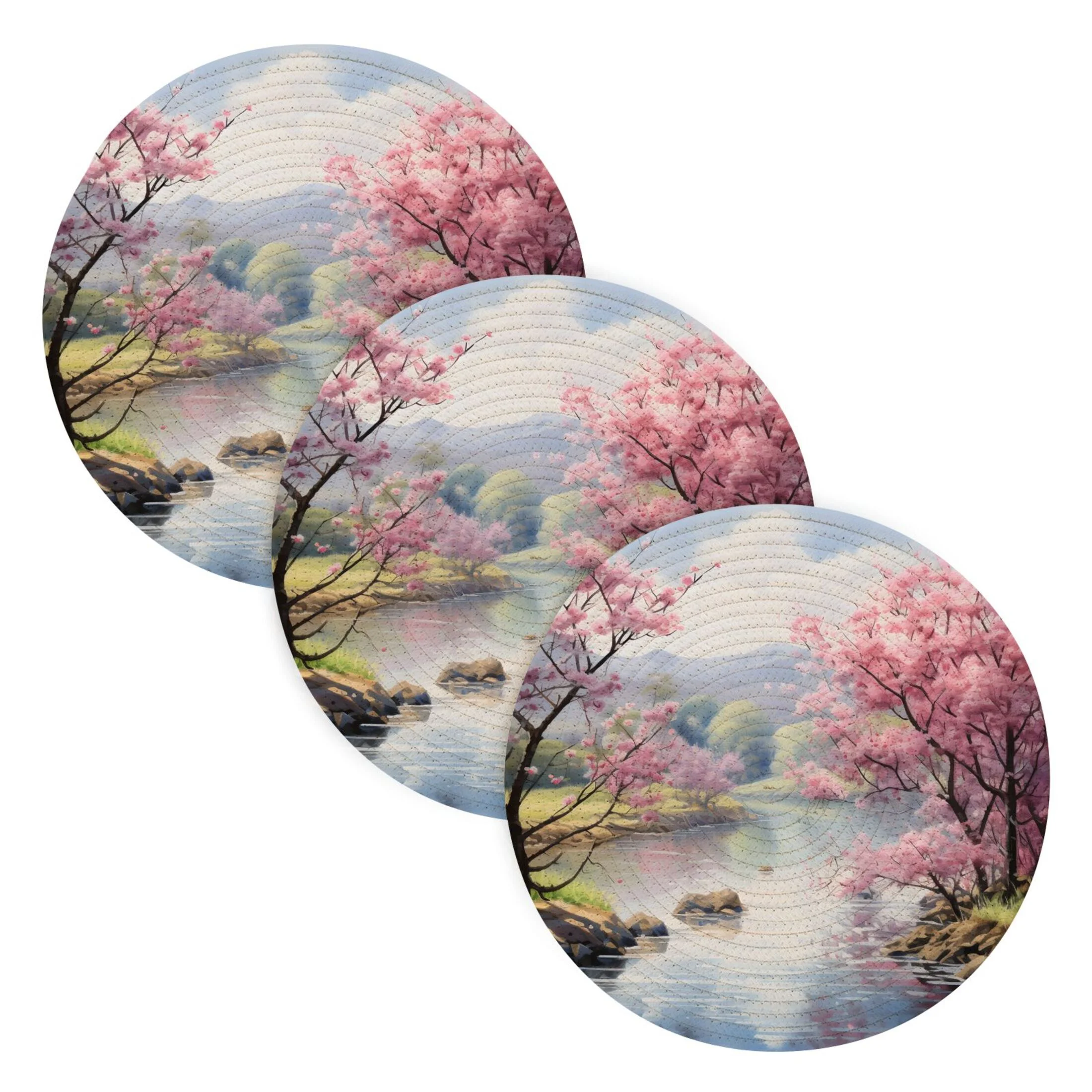 Abstract Flowers and Trees 3 PCs Pot Holders Trivets Kitchen 15
