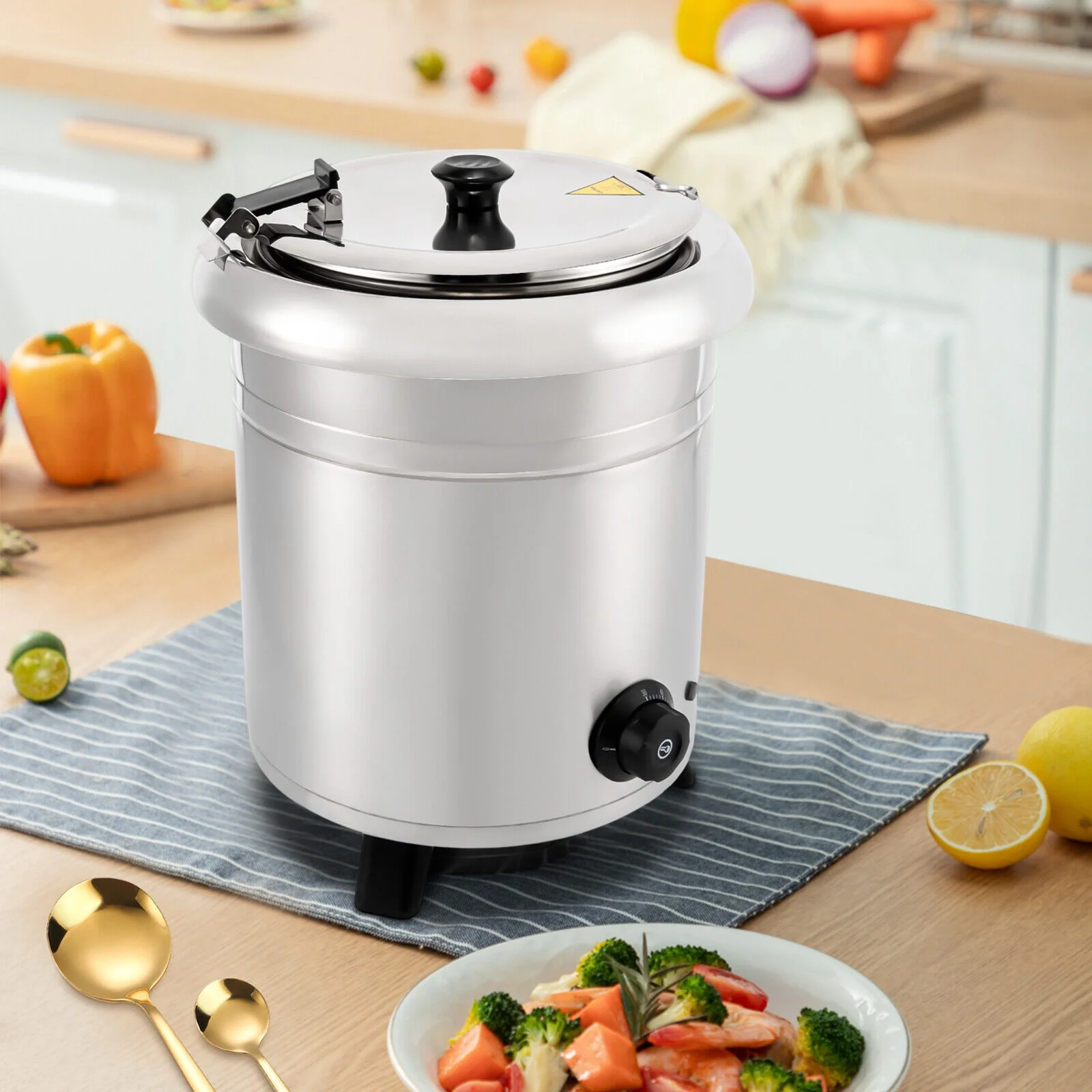 MIDUO 10 Quart Electric Countertop Soup Kettle  Food Warmer and Insulation with stainless steel cover