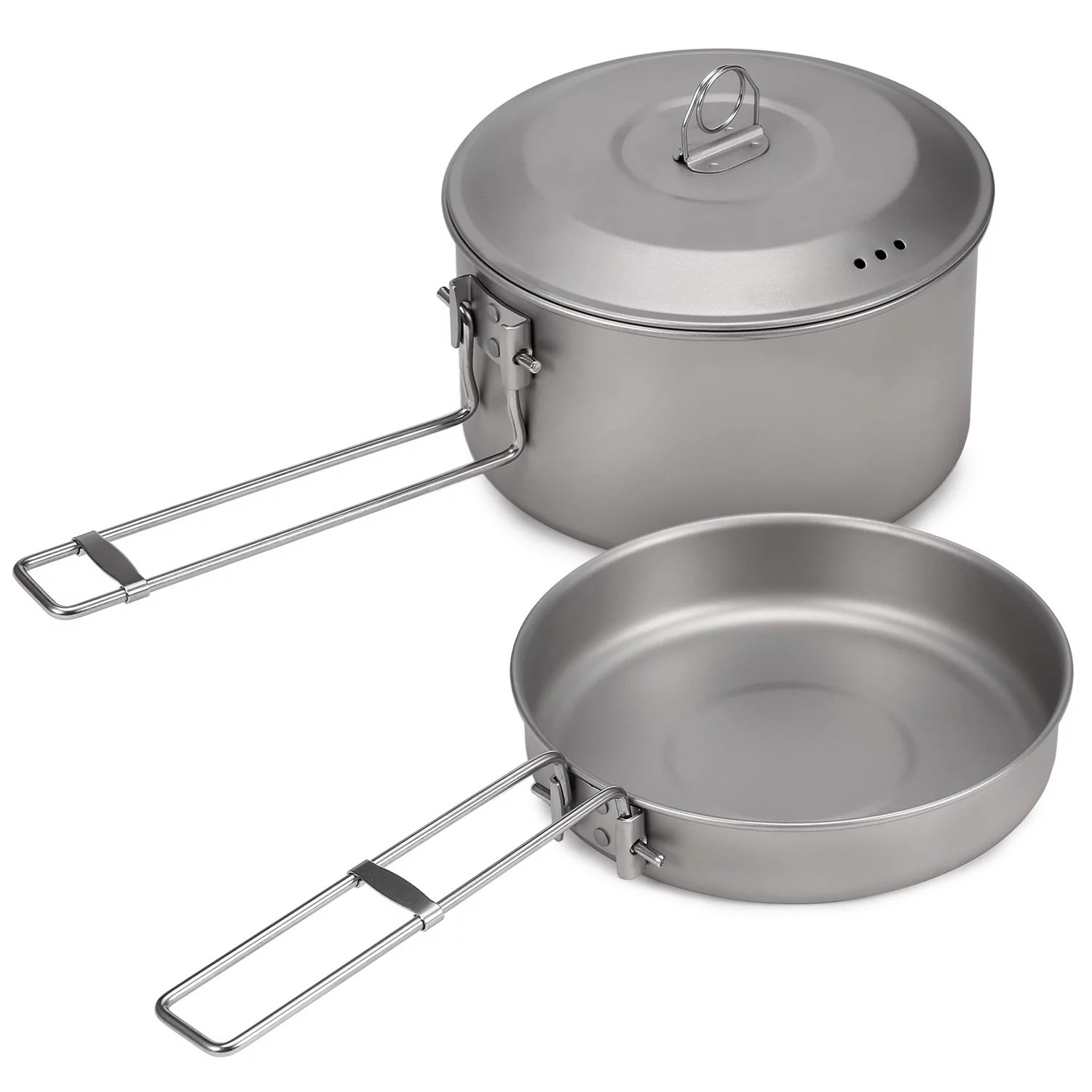 ametoys Camping Cookware Set Titanium Pot and Fry Pan Set with Lid and Foldable Handles for Outdoor Camping Hiking Backpacking Picnic