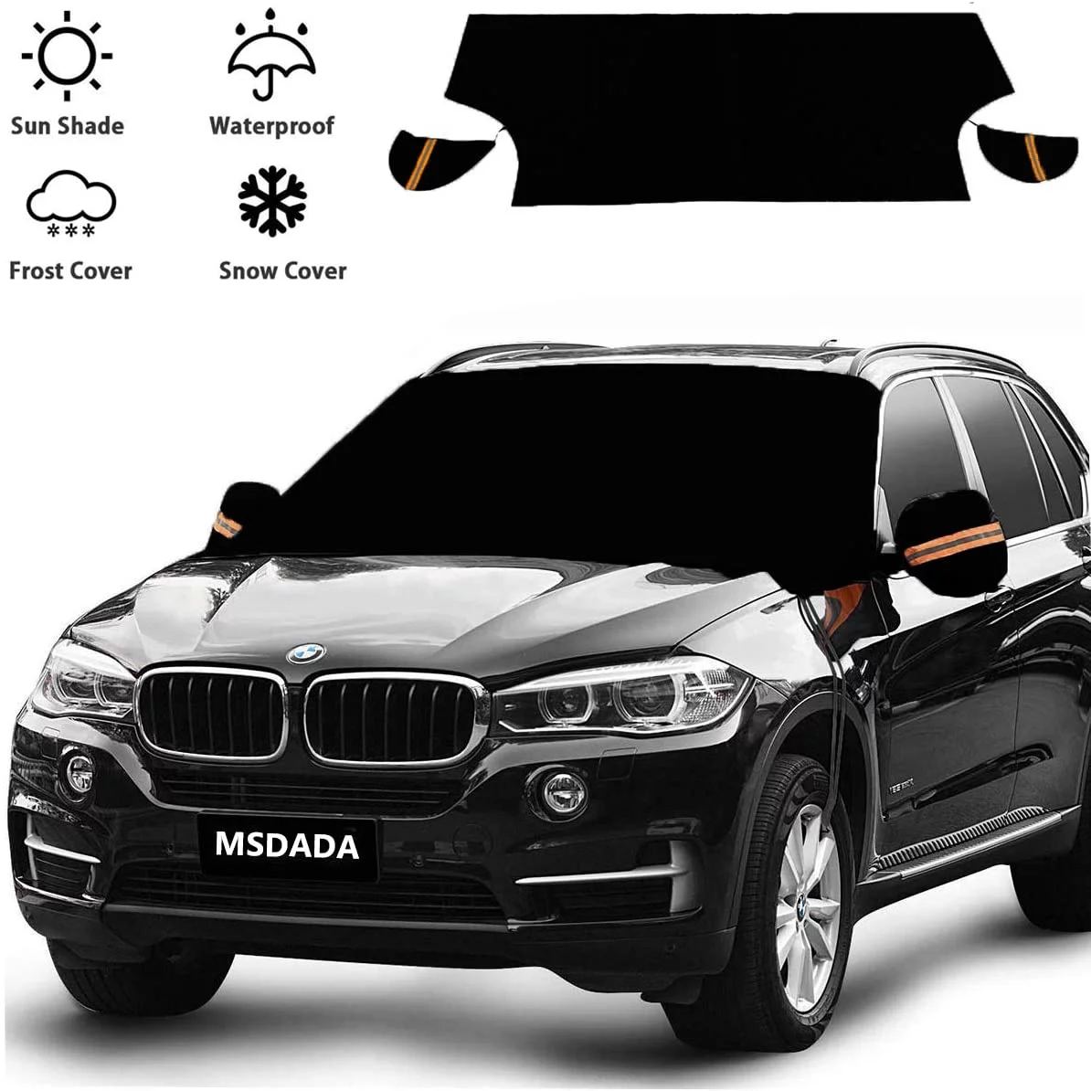 Windshield Snow Cover, Winter Sun Shade Windshield Ice Snow Cover Protector Waterproof with Mirror Snow Covers and Hooks, Dual-Secure Fixture Design, fit for Most Car Trucks Vans and SUVs(82