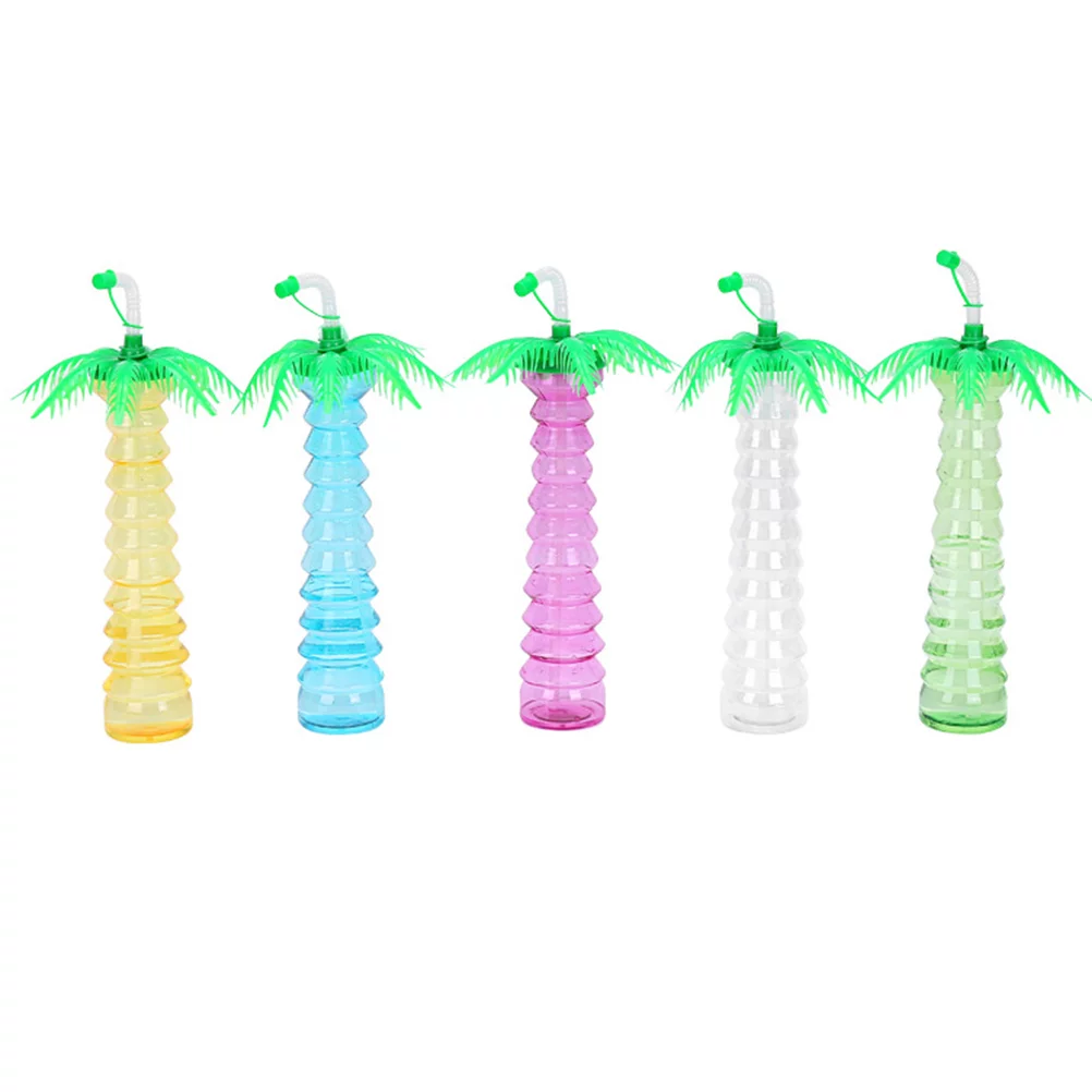 Eease Hawaiian Party Cups with Straws - 5pcs Coconut Tree Water Bottles