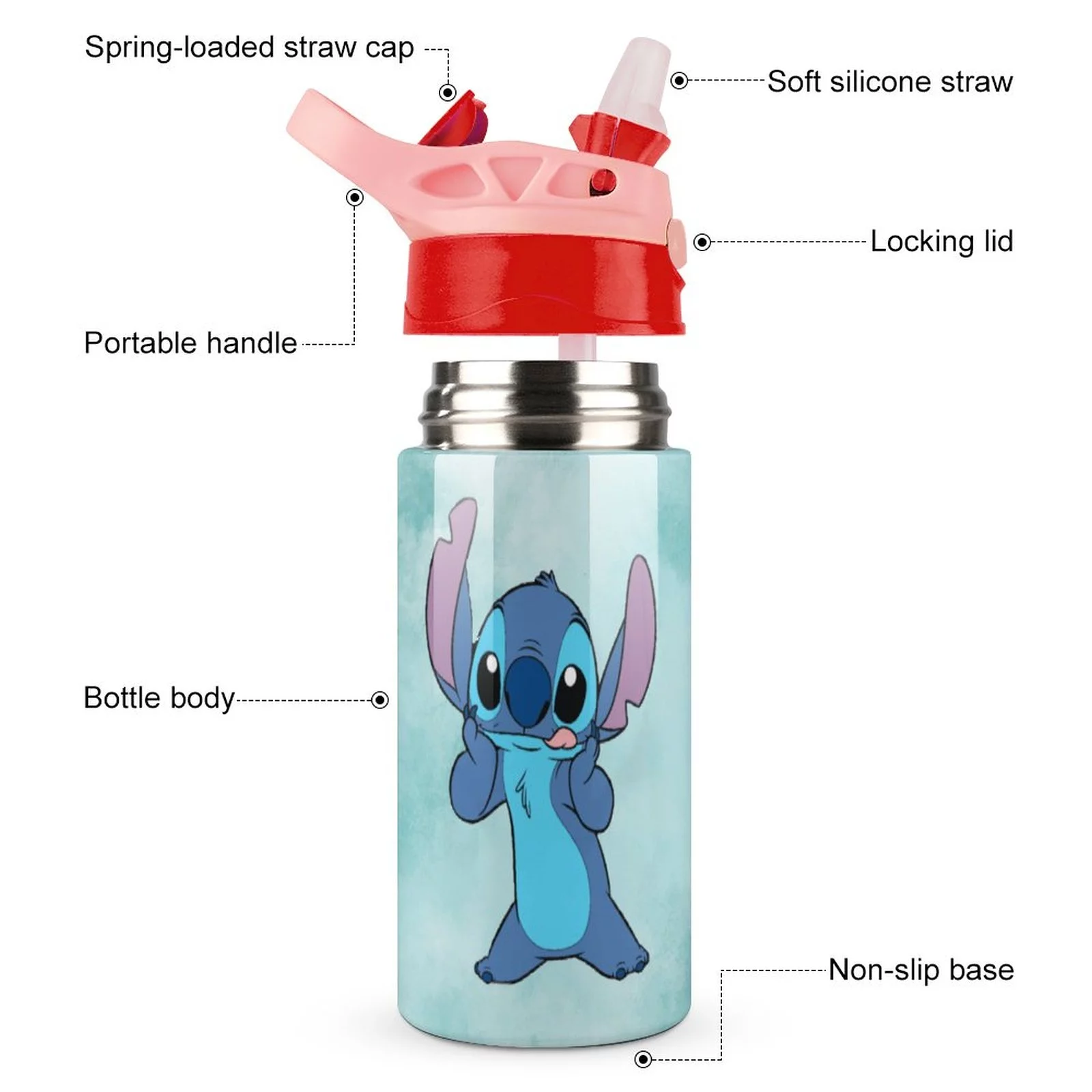 Funny Stitch Children's Water Bottle Vacuum Insulated Stainless Steel Cup With Straw Toddler Thermoses