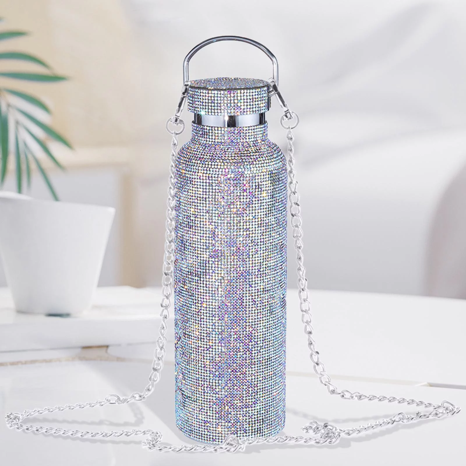 2Pcs Diamond Vacuum Cup 500ml/17oz Bling Rhinestone Drinking