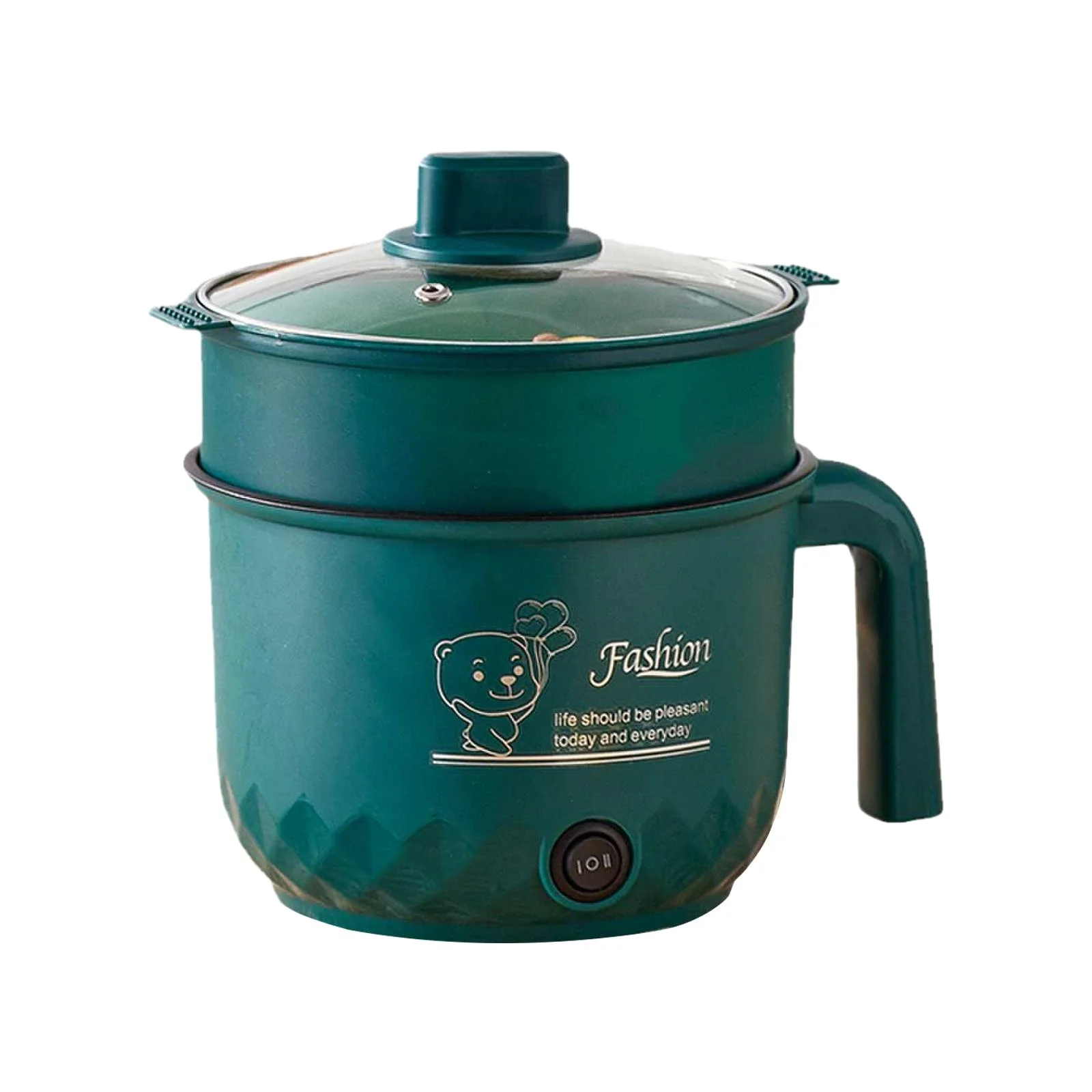 LOVIVER Electric Cooker Compact Soup Steamer Double Layer Heat Insulation 1.8L Cooking Pot Mini Cooker for Noodles Dumpling Fry Ramen with steamer