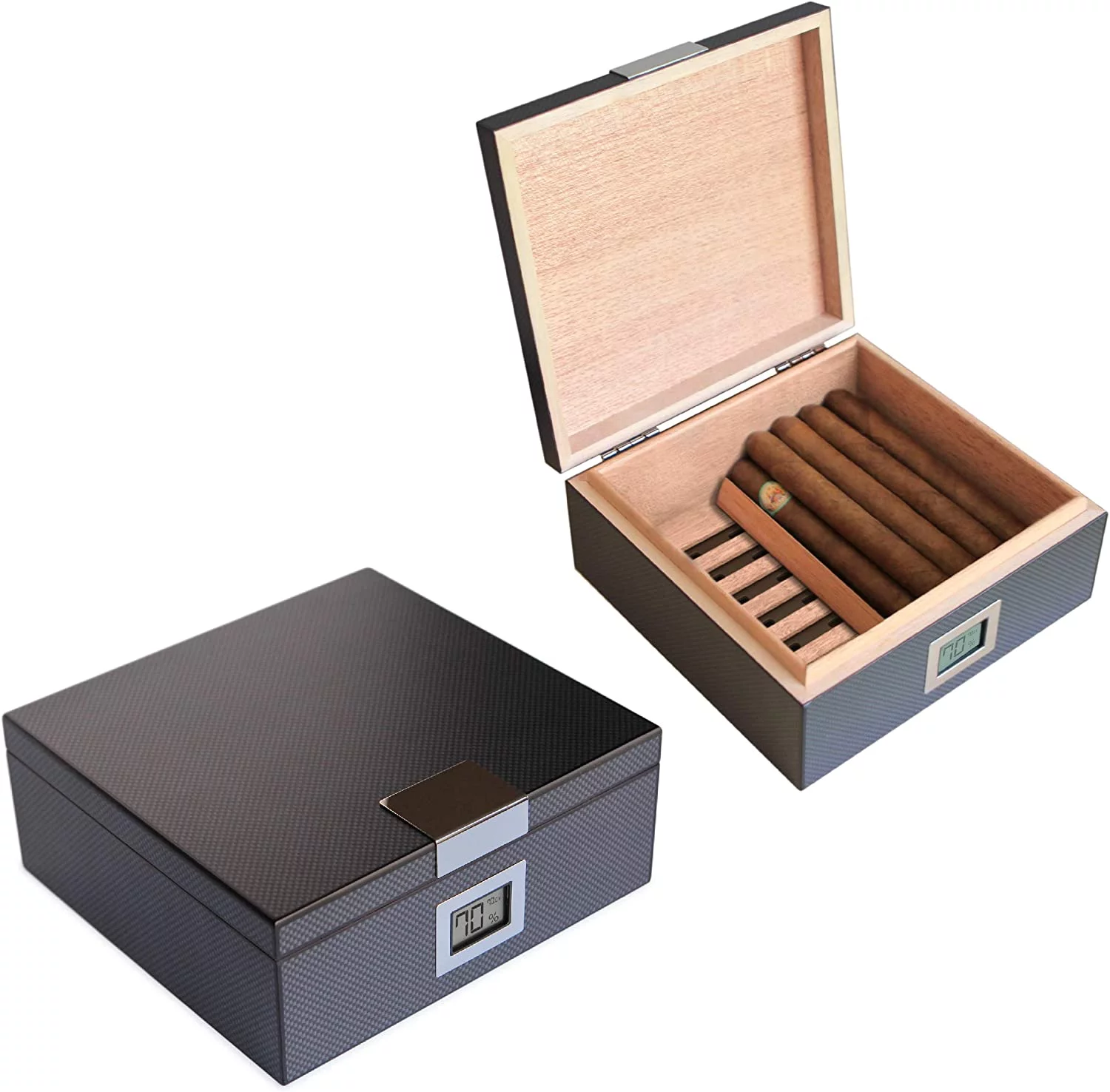 Carbon Fiber Design Handcrafted Modern Cedar Humidor - Holds (25-50 Cigars) by Case Elegance