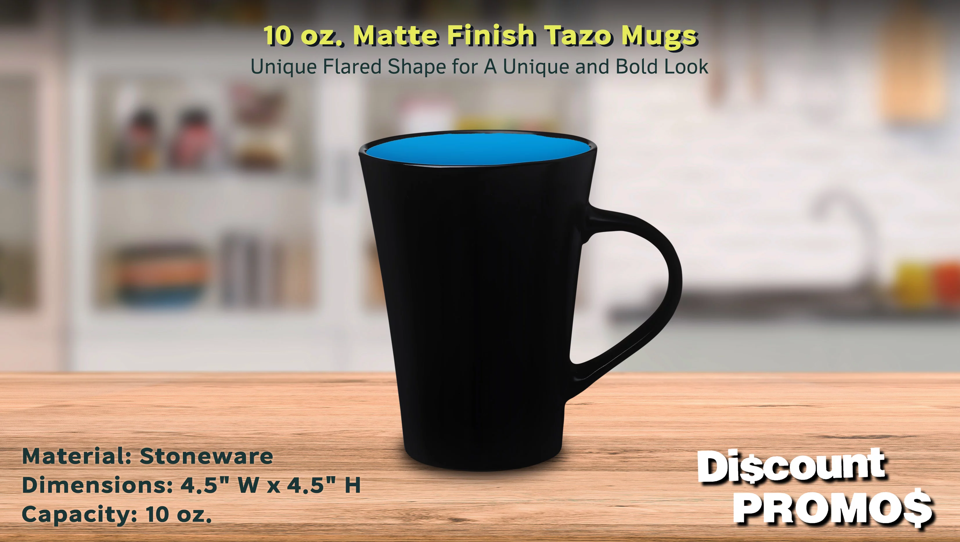 10 Matte Finish Tazo Mugs Set, 10 oz. - Stoneware, Durable, Matte, Coffee - Blue