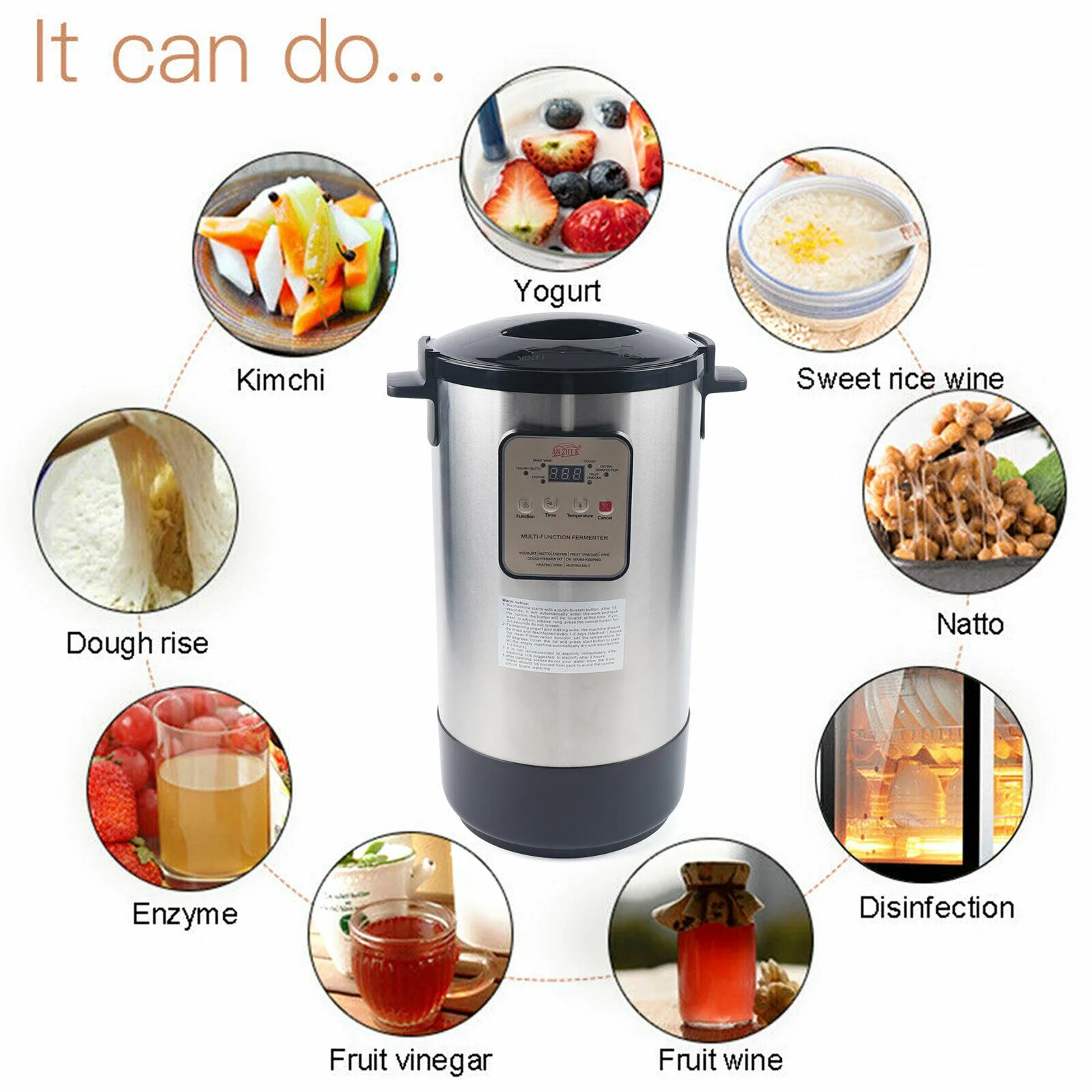 Miumaeov 12L Yogurt Maker Electric Fermenter with Temperature Control Automatic Yogurt Natto Fermentation Machine Rice Wine Maker for Commercial Home Bar Use Stainless Steel Liner 110V