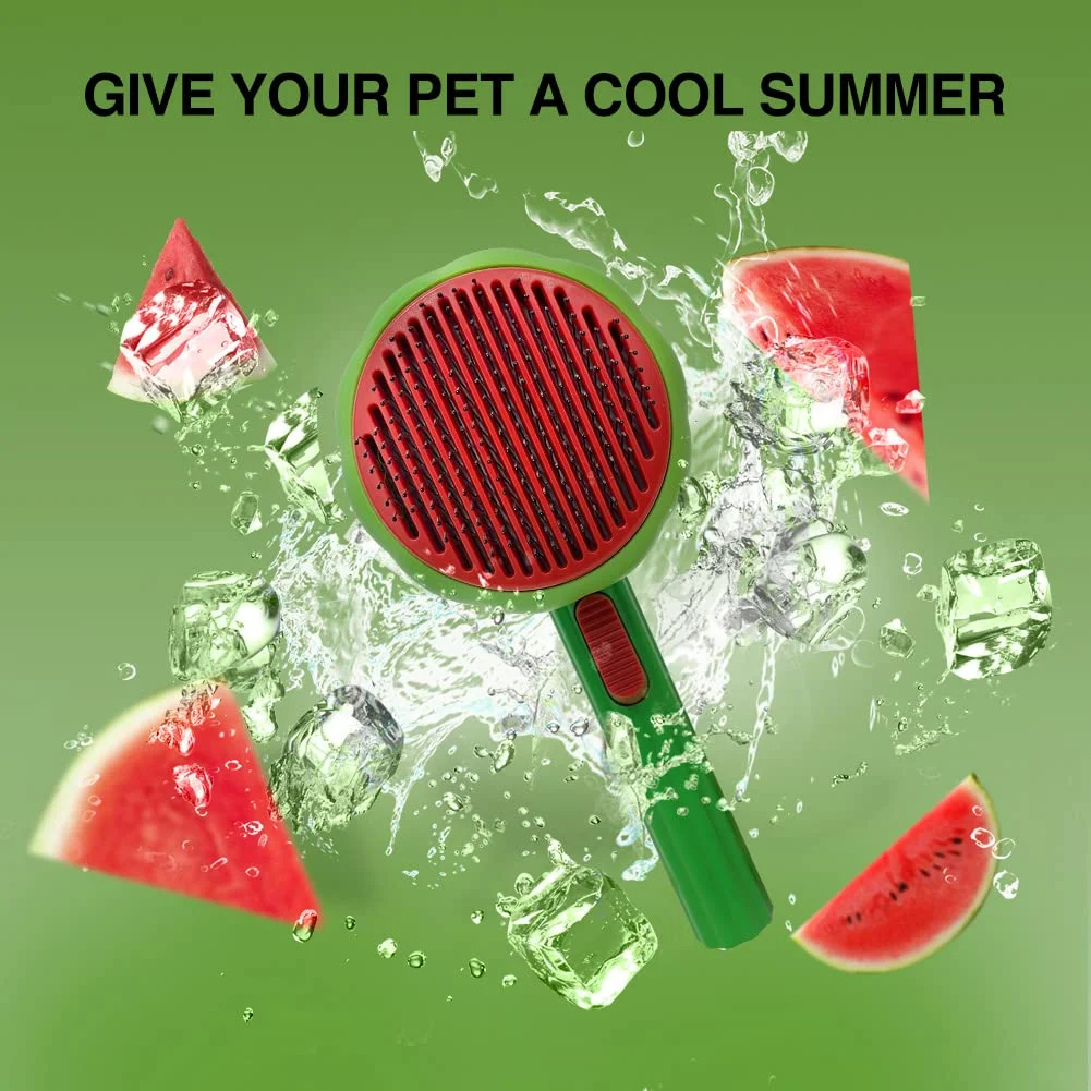 Pet Fruit Brush, Cute Watermelon Color Pet Self Cleaning Slicker Brush,Dog and Cat Brush for Shedding and Grooming,Pet Hair Brush for Long/Short Haired for Removes Undercoat,Dander,Tangled Hair