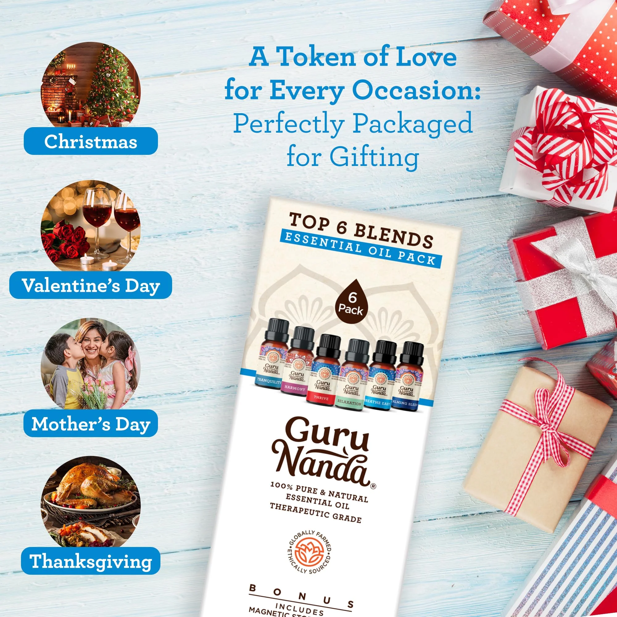 GuruNanda Essential Oil for Diffusers - Set of 6 Aromatherapy Blended Scents Variety