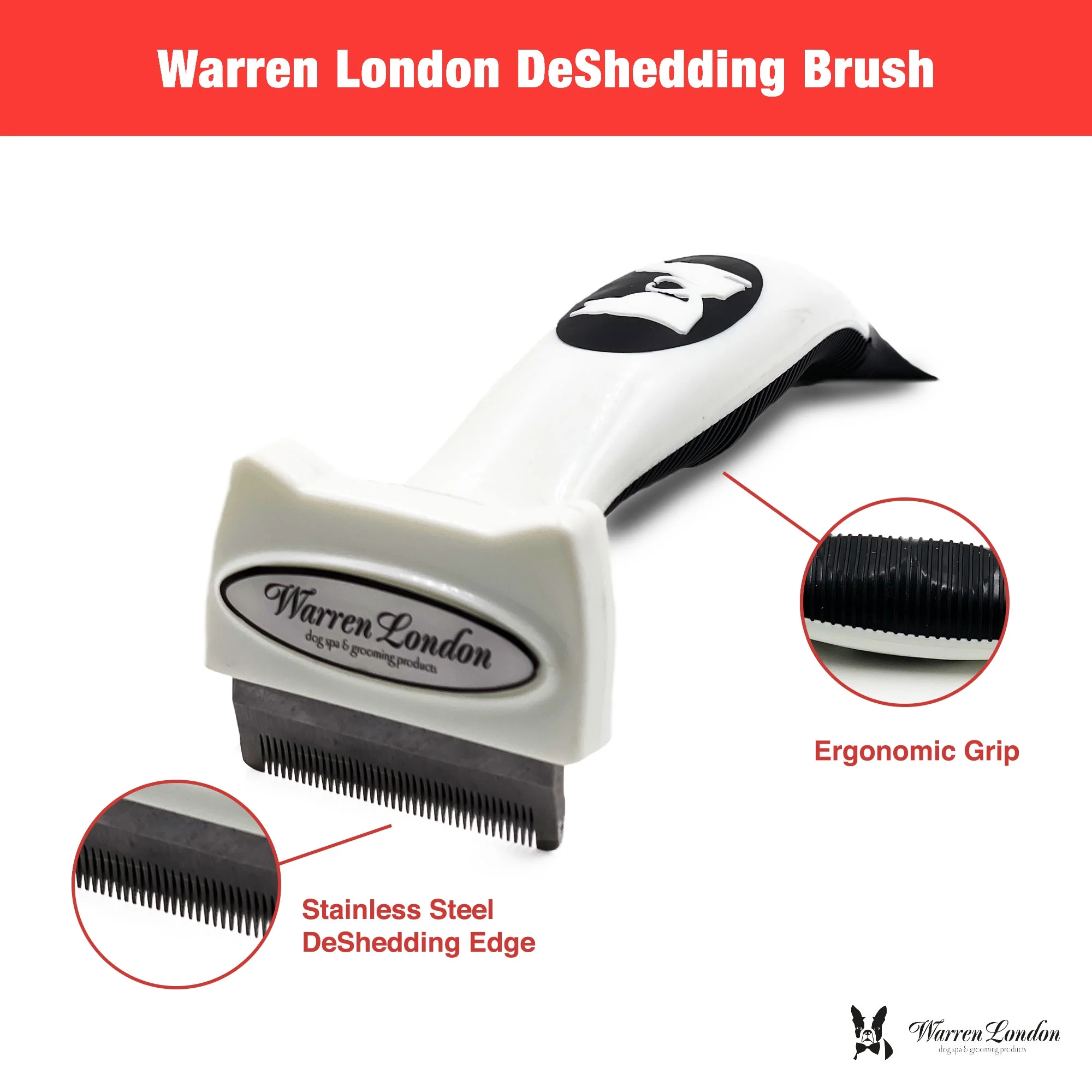 Deshedding Dog & Cat Brush by Warren London | Stainless Steel Deshedding Tool | Long Hair - Small