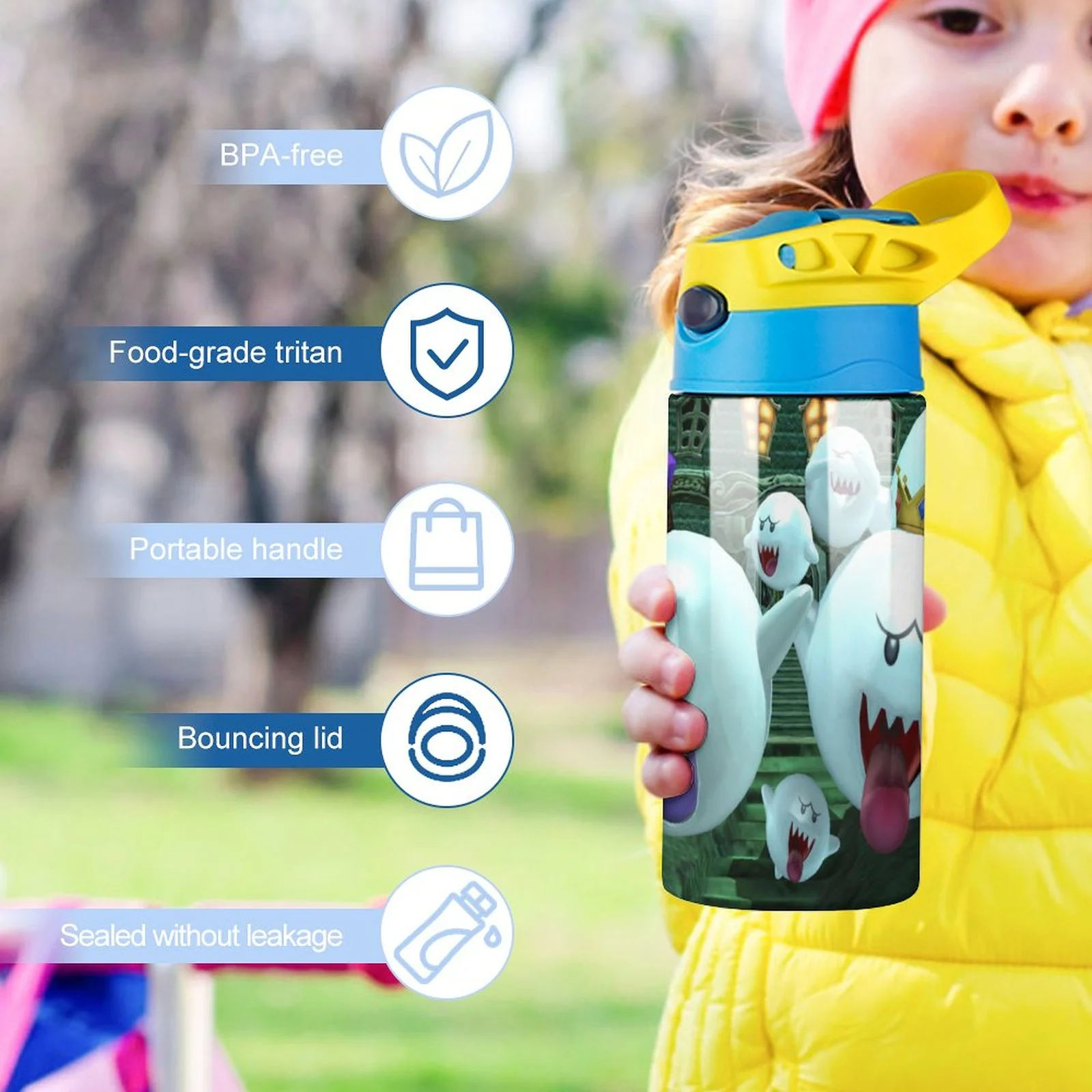 Boo Game Luigi's Mansion Kid's Insulated Water Bottle With Straw Vacuum Stainless Steel Cup Leak-Proof Children Toddler Thermoses