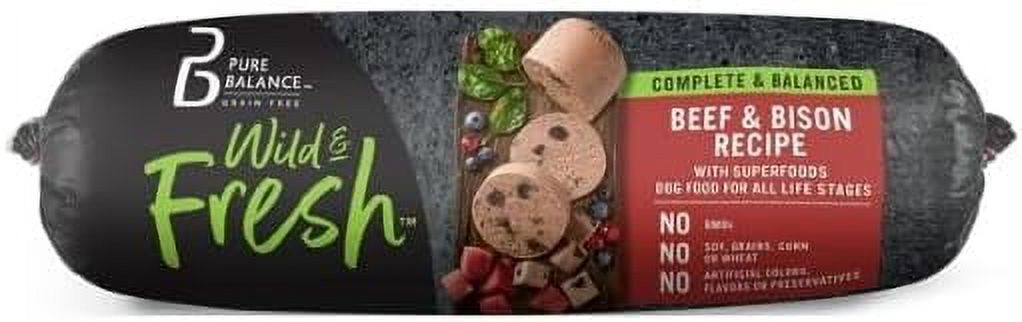 Pure Balance Wild & Fresh Dog Food, Beef & Bison Recipe, Rolled Chub, Dog Food for All Lifestages, 2 lb - Pack of 4