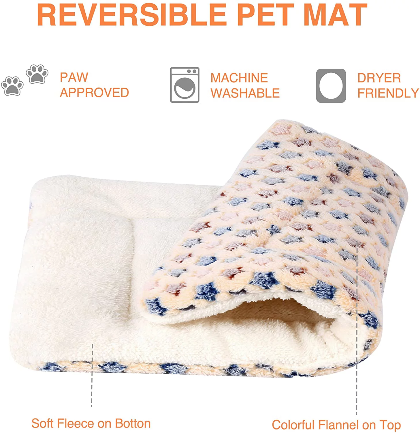 Ultra Soft Pet (Dog/Cat) Bed Mat with Cute Prints | Reversible Fleece Dog Crate Kennel Pad | Machine Washable Pet Bed Liner (24-Inch, Brown)