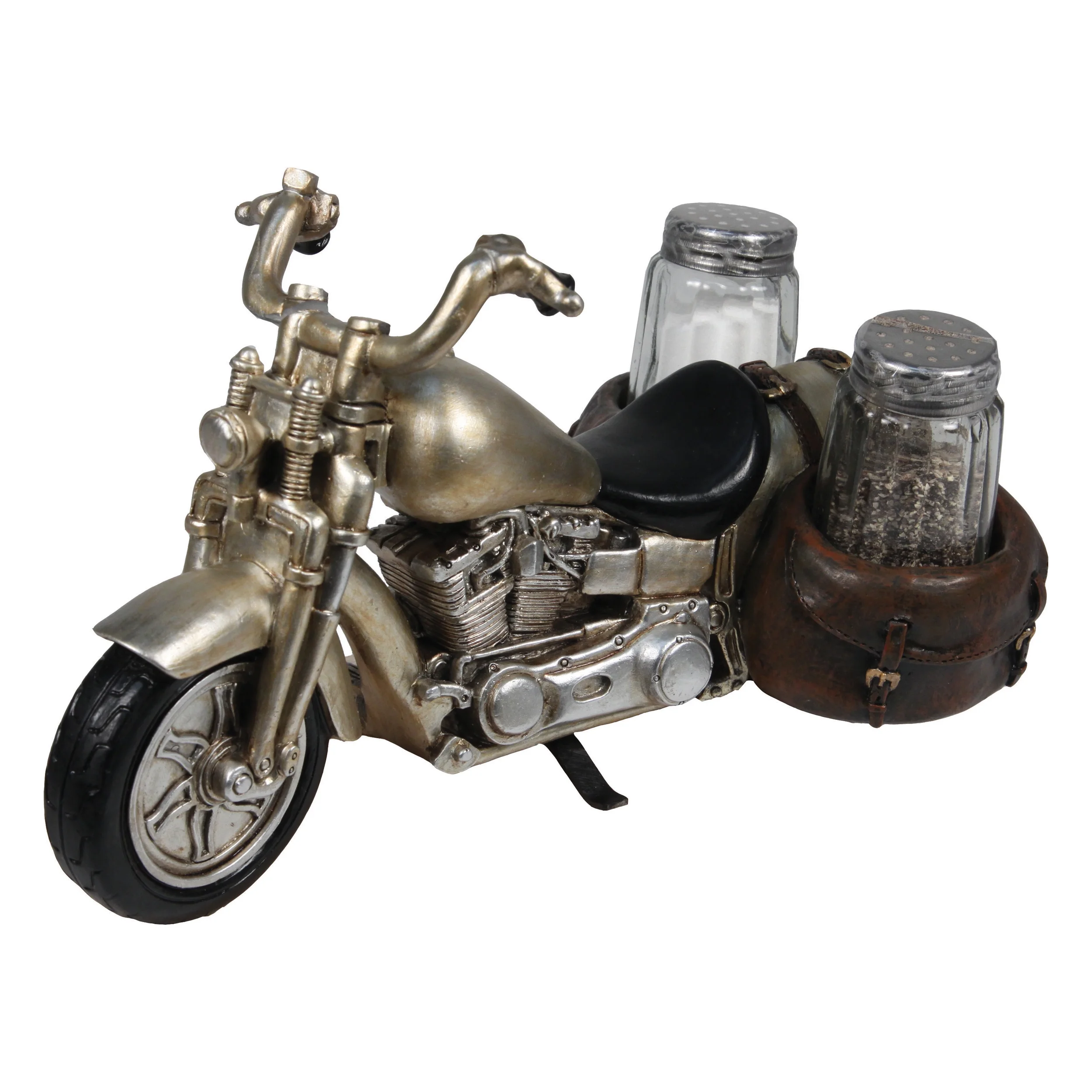 Rivers Edge Products Salt and Pepper Shakers, Motorcycle, Poly Resin and Glass Matching Set