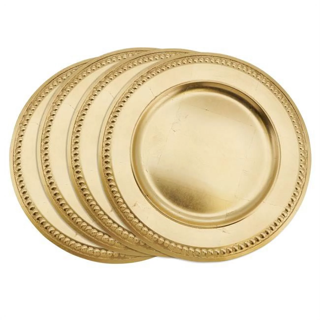 SARO CH286.GL14R 14 in. Round Embossed Bead Border Design Charger Plate - Gold  Set of 4